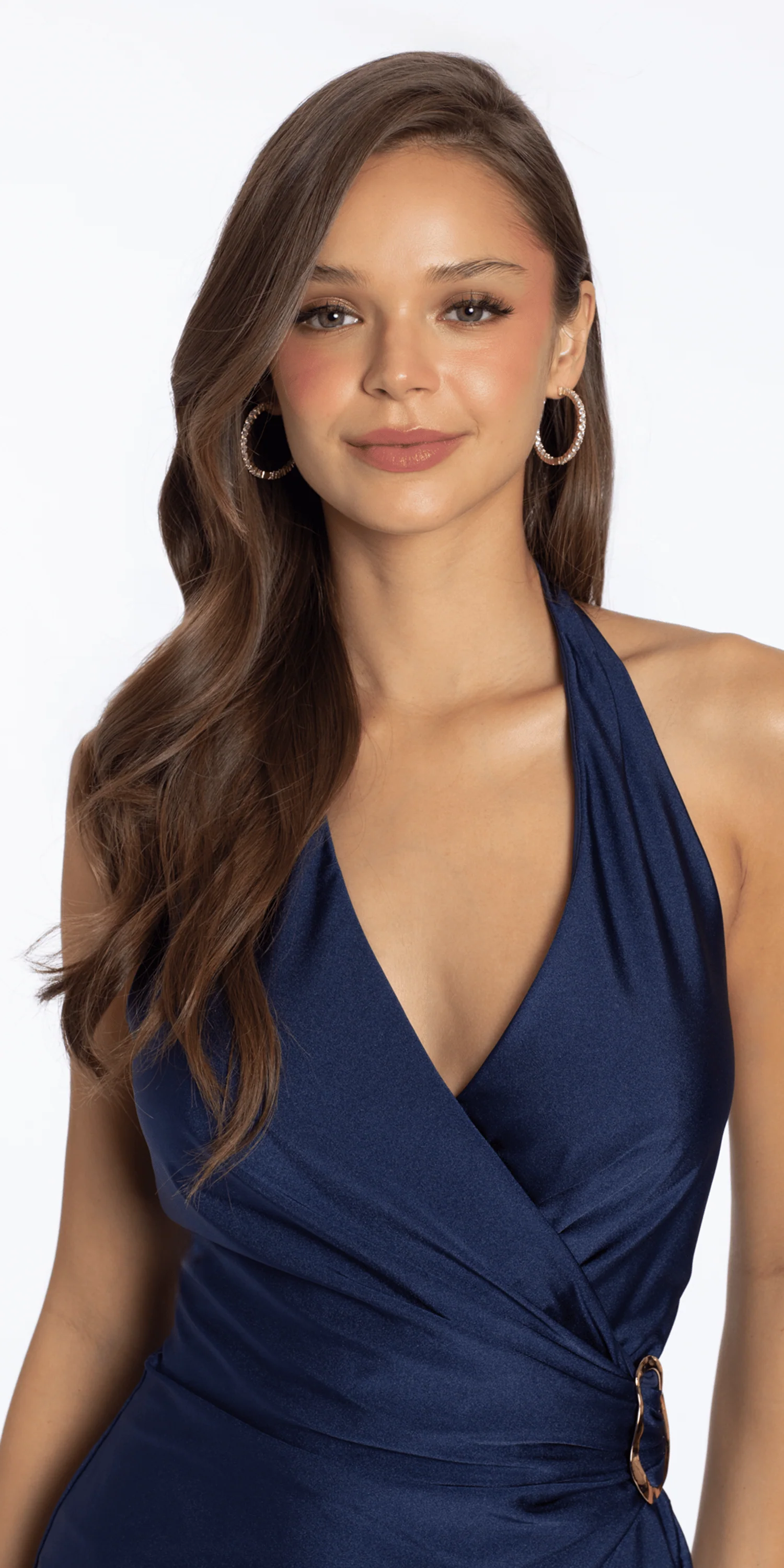 Satin Halter Drape Bodycon Dress with Metal Accent - Image 2