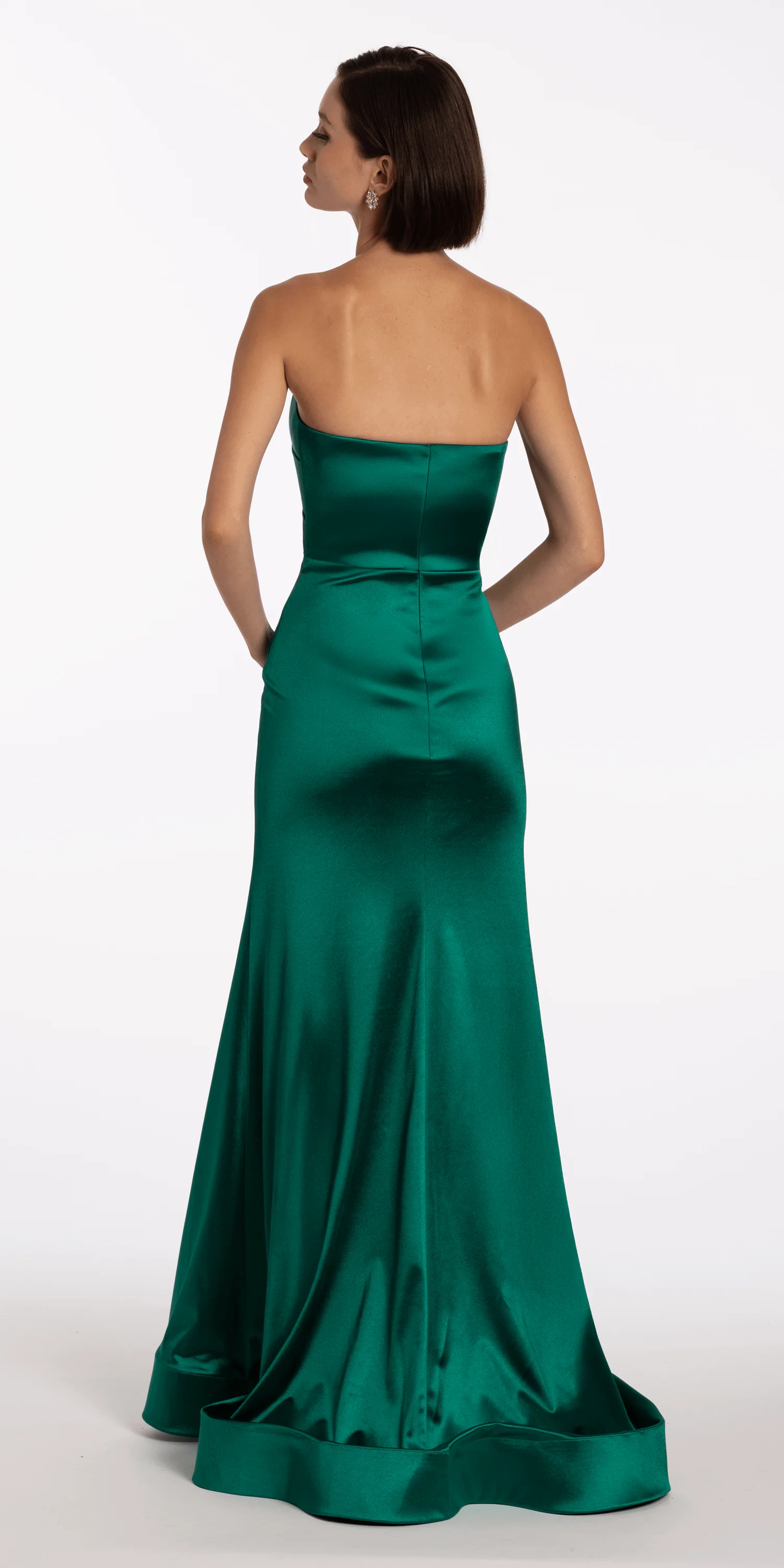 Satin Pleated Strapless Trumpet Dress with Sweep Train - Image 6