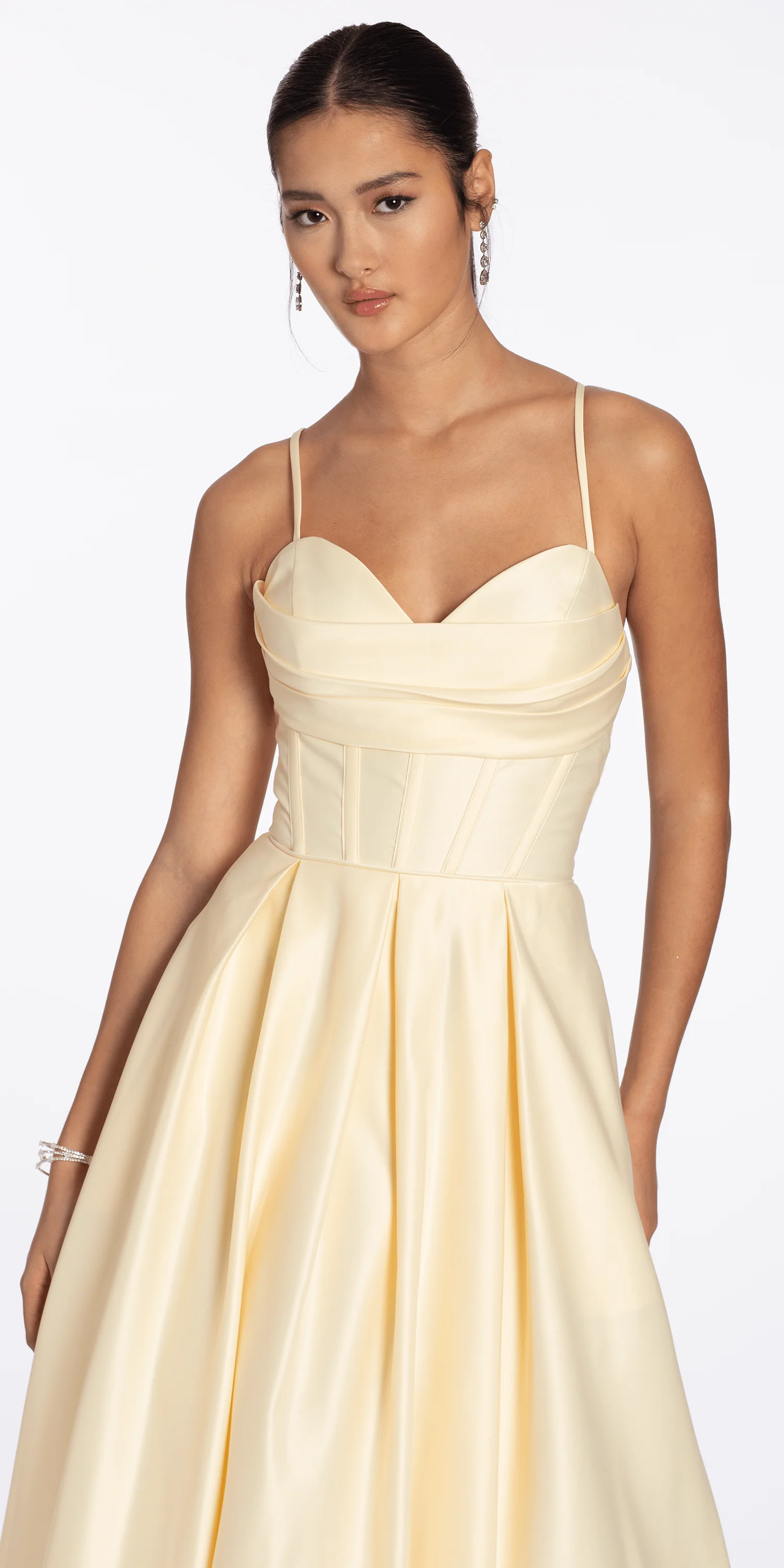Satin Pleated Sweetheart Lace Up Ballgown with Pockets - Image 3