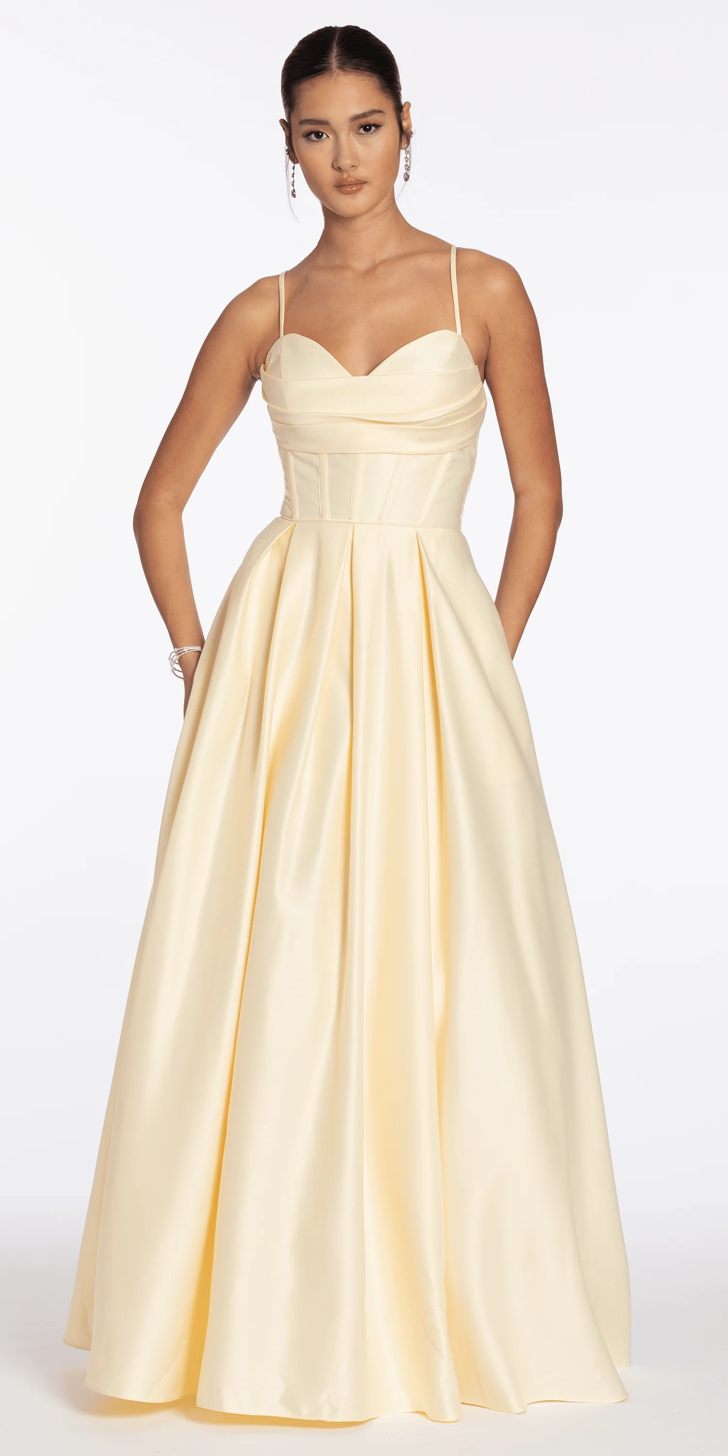 Satin Pleated Sweetheart Lace Up Ballgown with Pockets - Image 4