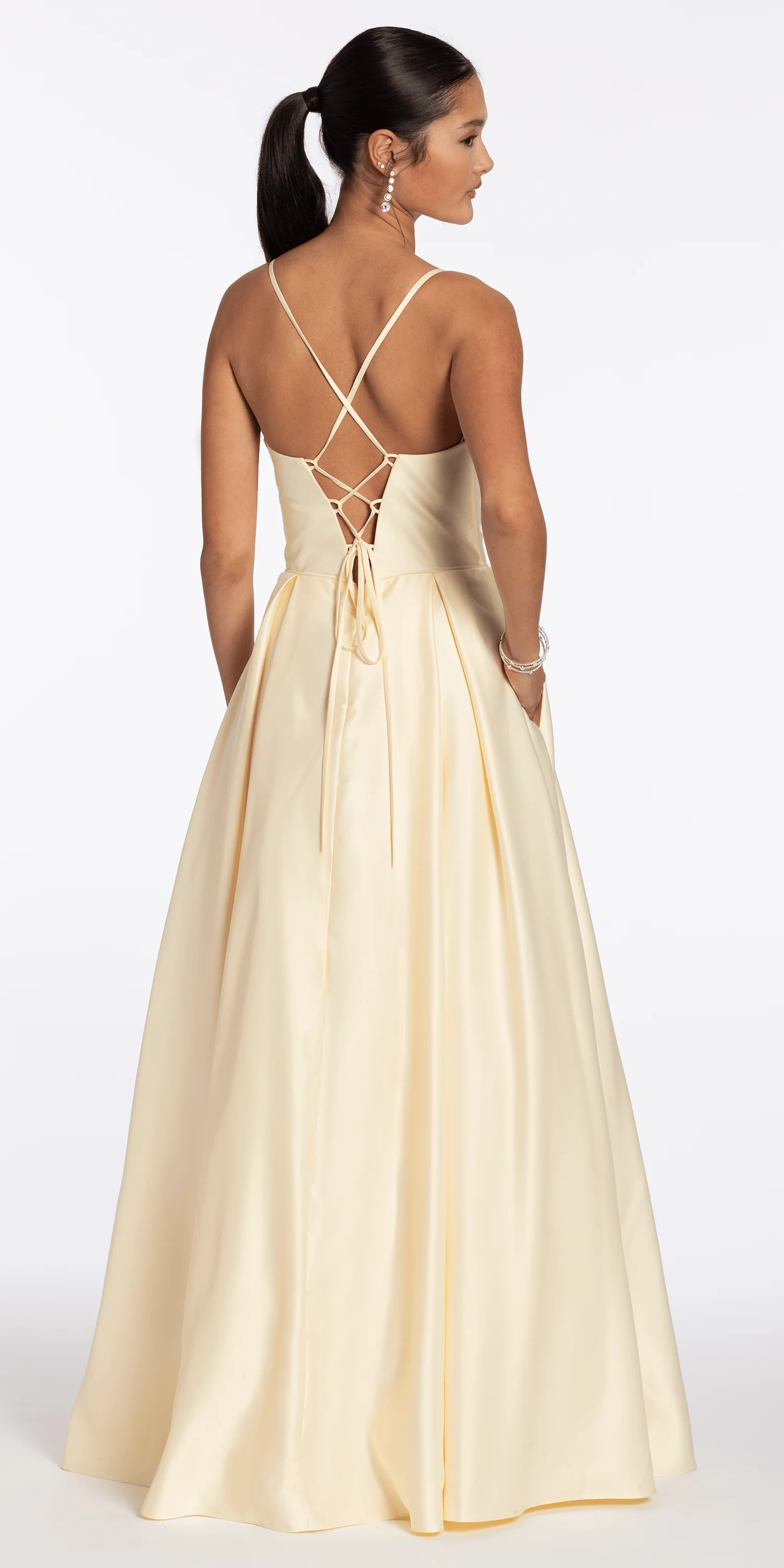Satin Pleated Sweetheart Lace Up Ballgown with Pockets - Image 5