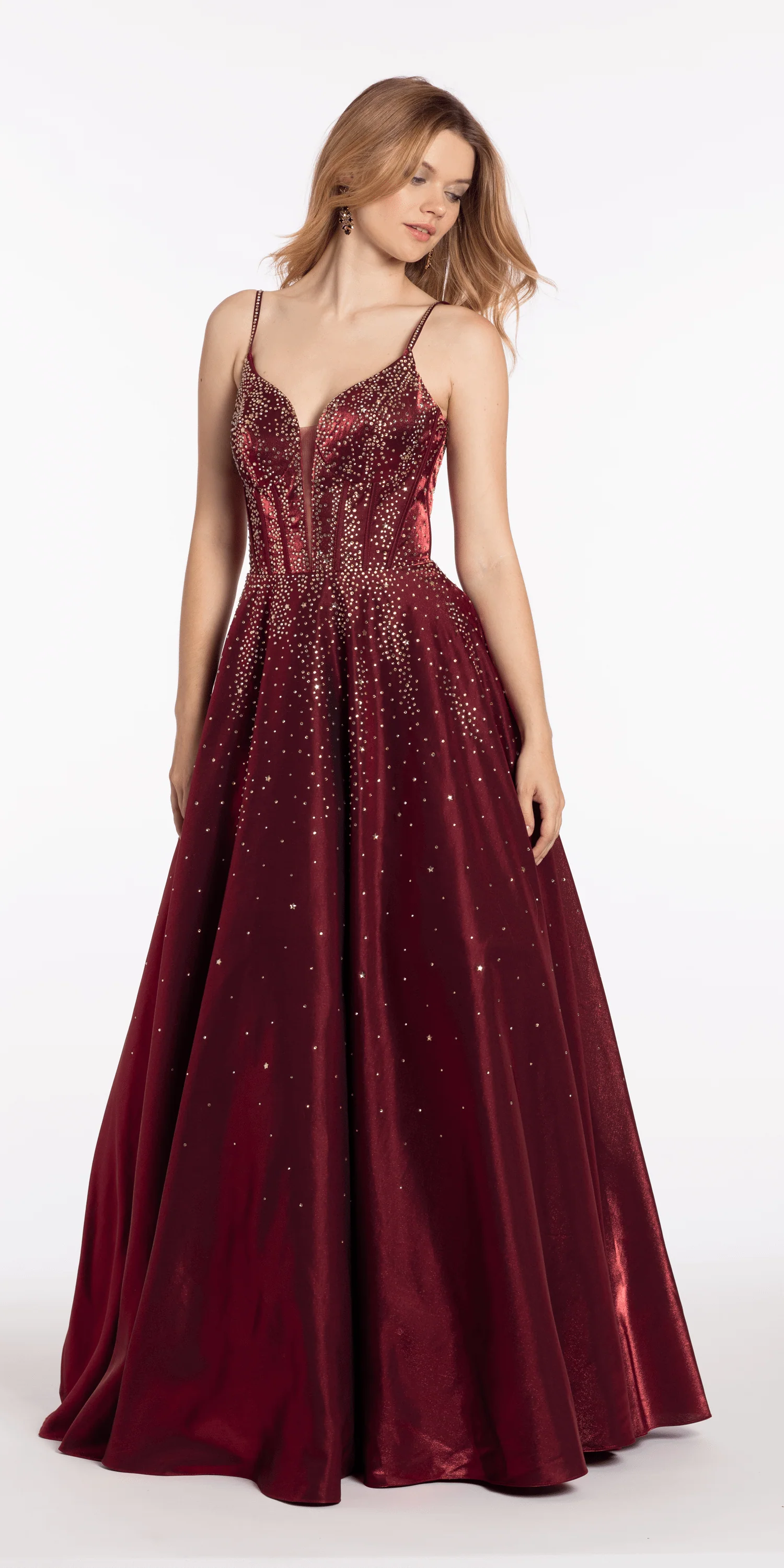 Satin Plunge Corset Ballgown with Heat Set Stones - Image 4