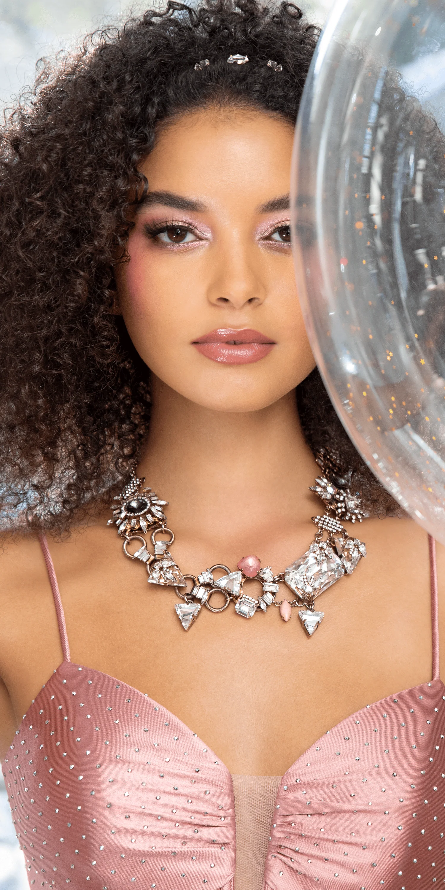 Satin Plunge Trumpet Dress with Side Ruching and Heat Set Stones - Image 2