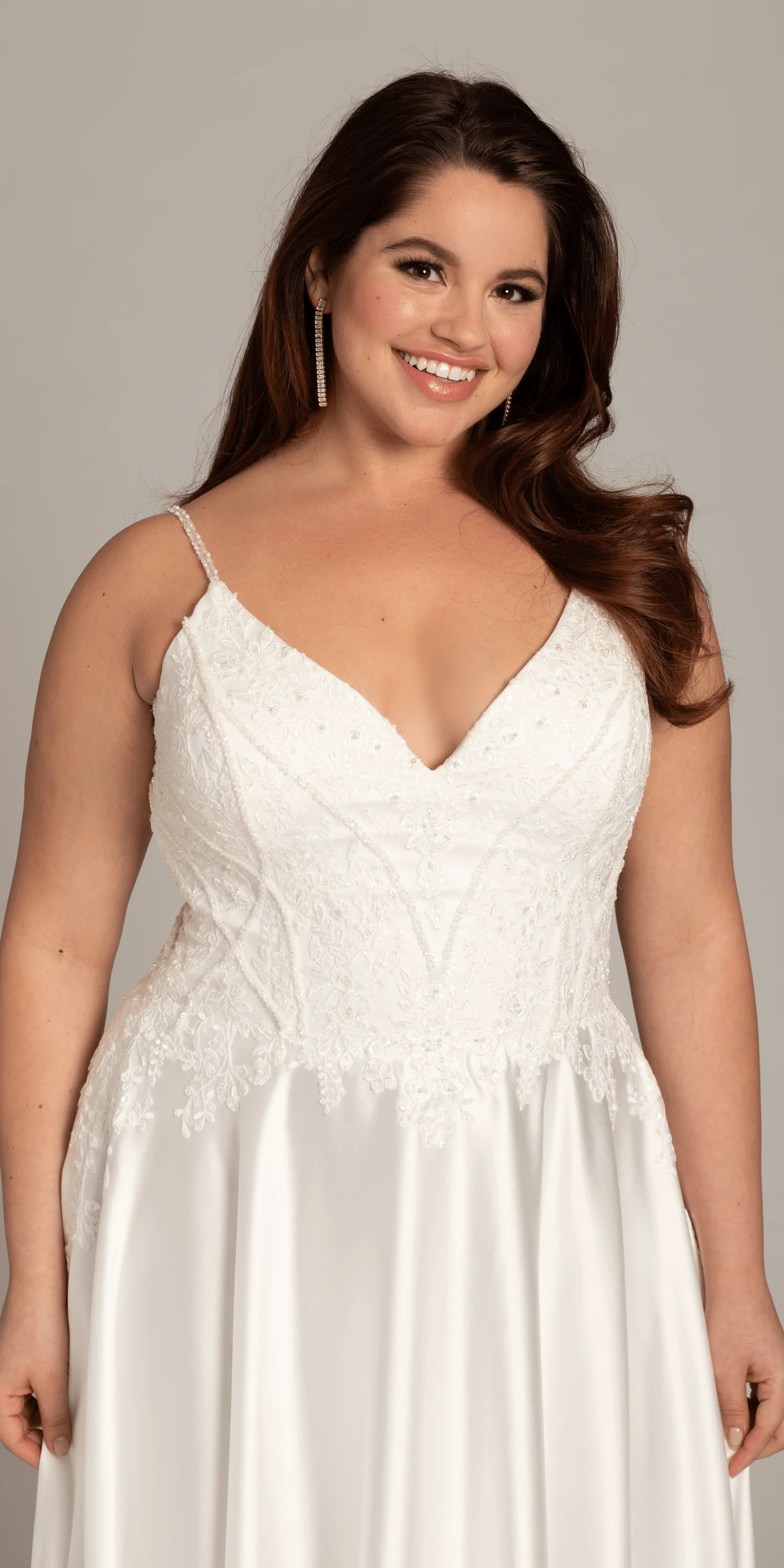 Satin Plunging A Line Dress with Leaf Beading Detail - Image 3