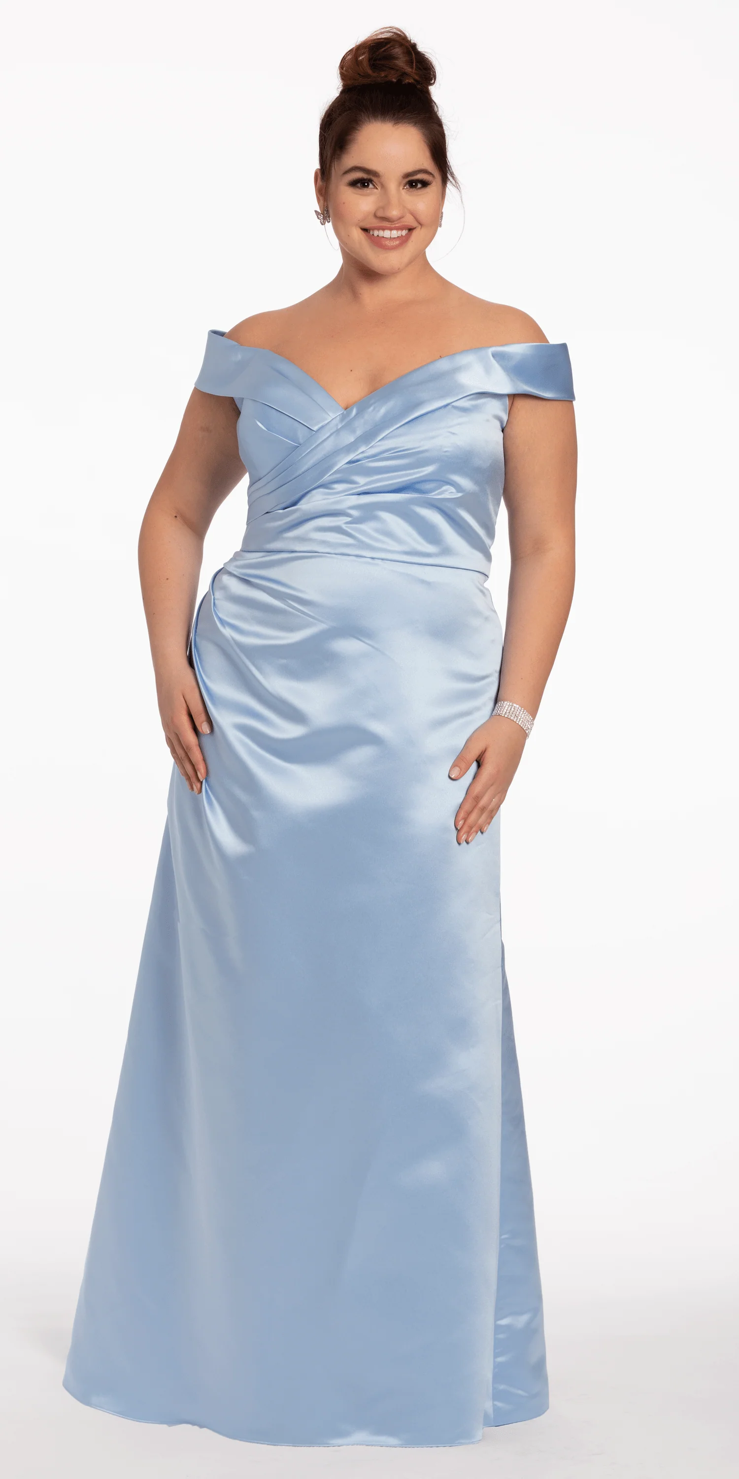 Satin Side Gather Off the Shoulder Dress - Image 2