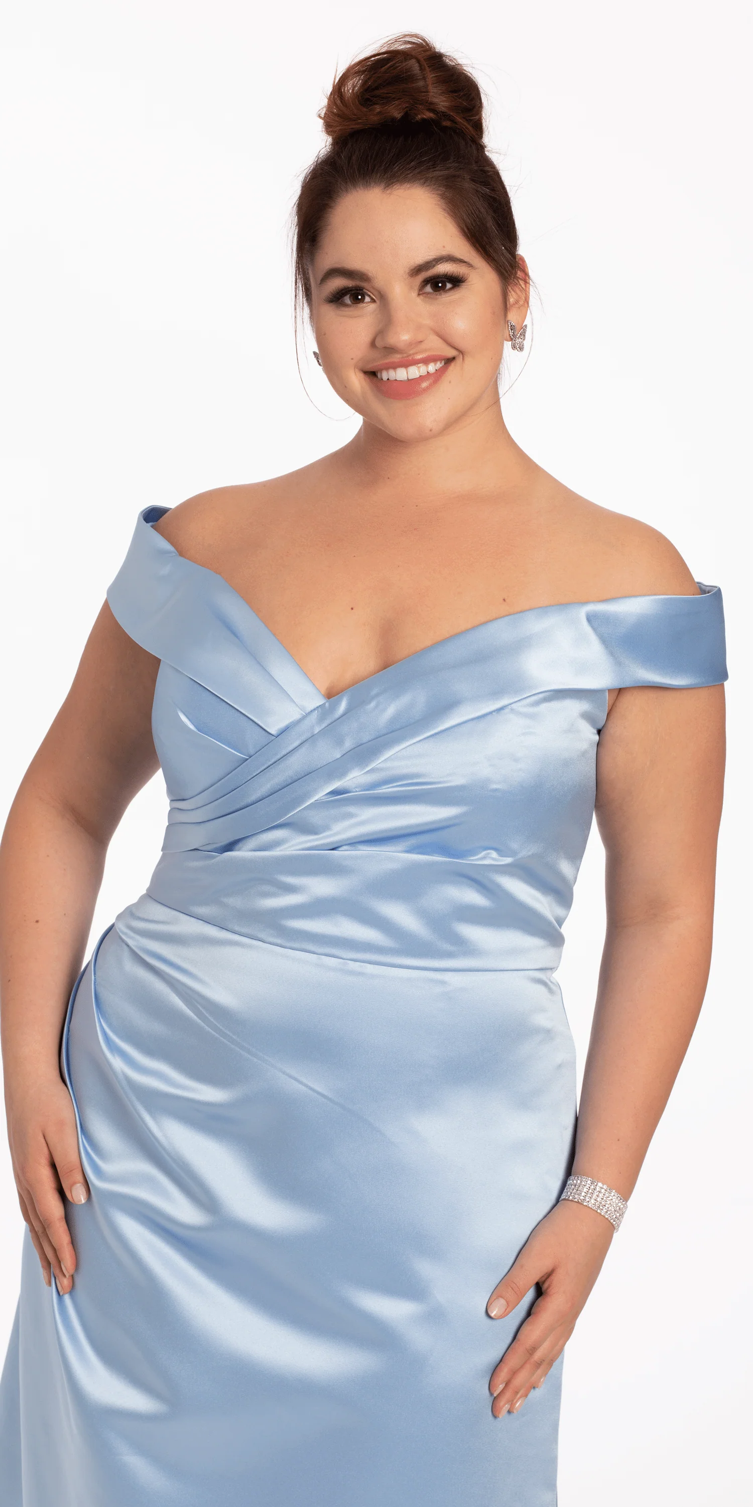 Satin Side Gather Off the Shoulder Dress - Image 3