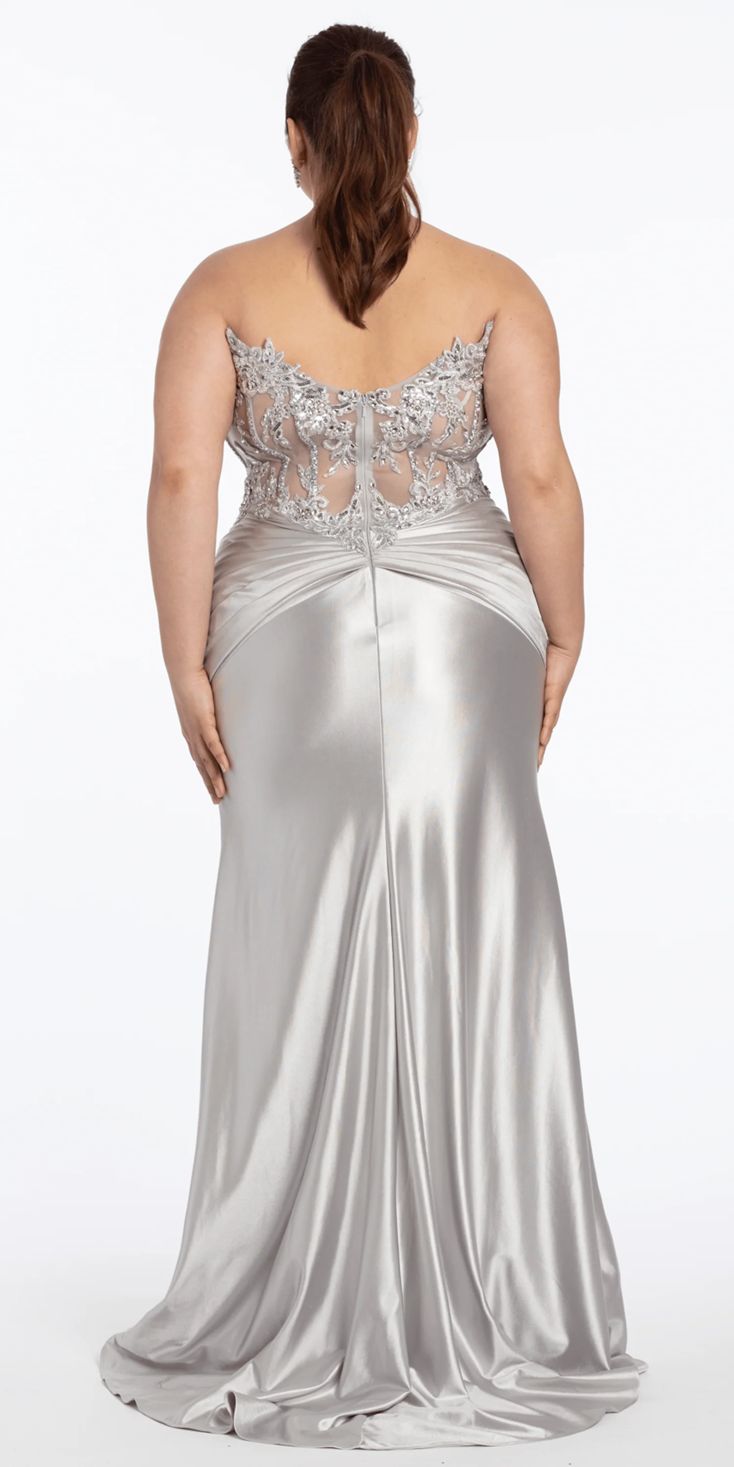 Satin Strapless Sweetheart Embroidered Corset Column Dress - Image 4