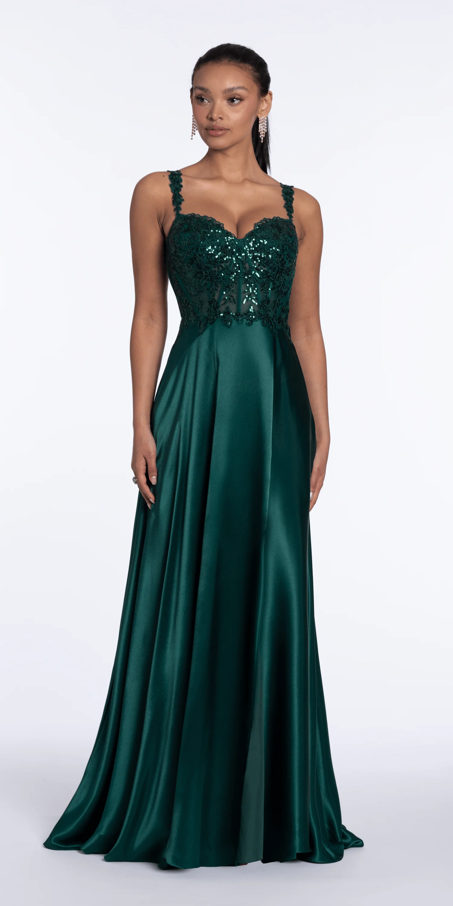Satin Sequin Sweetheart Corset A Line Dress - Image 2