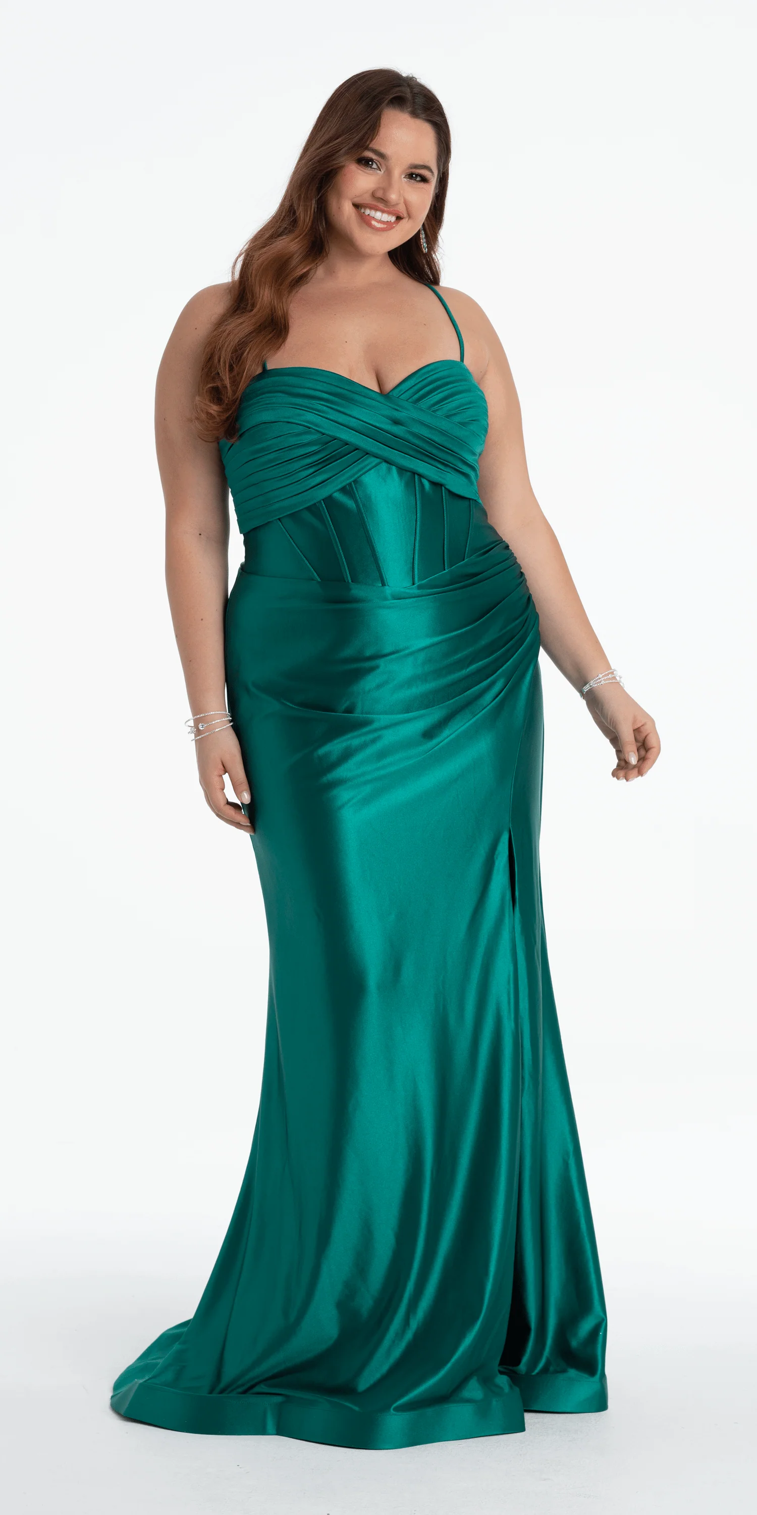 Foil Satin Twist Bodice Corset Column Dress with Side Slit - Image 12