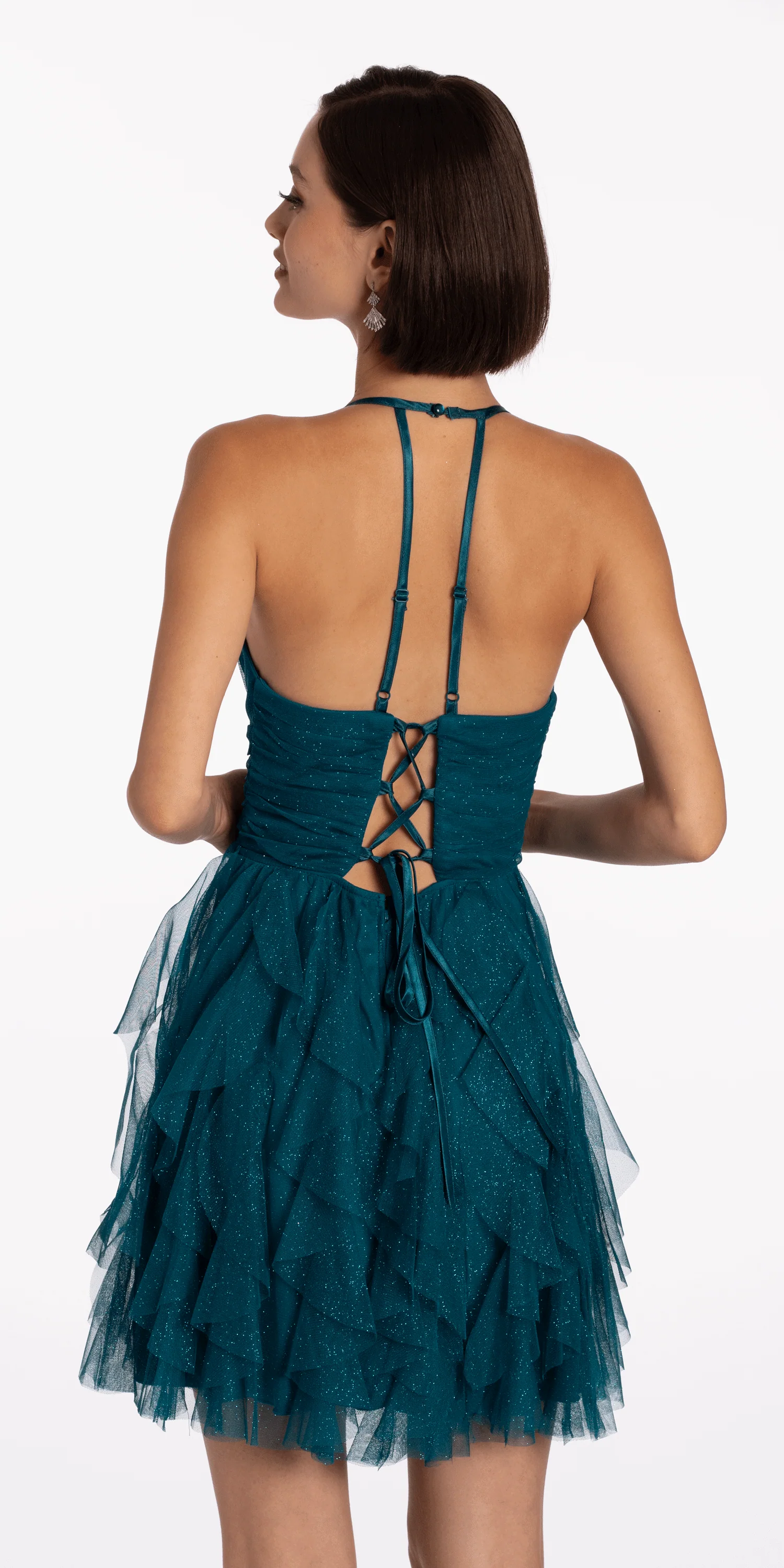 Scoop Neck Glitter Fit and Flare Dress with Tendrils - Image 5