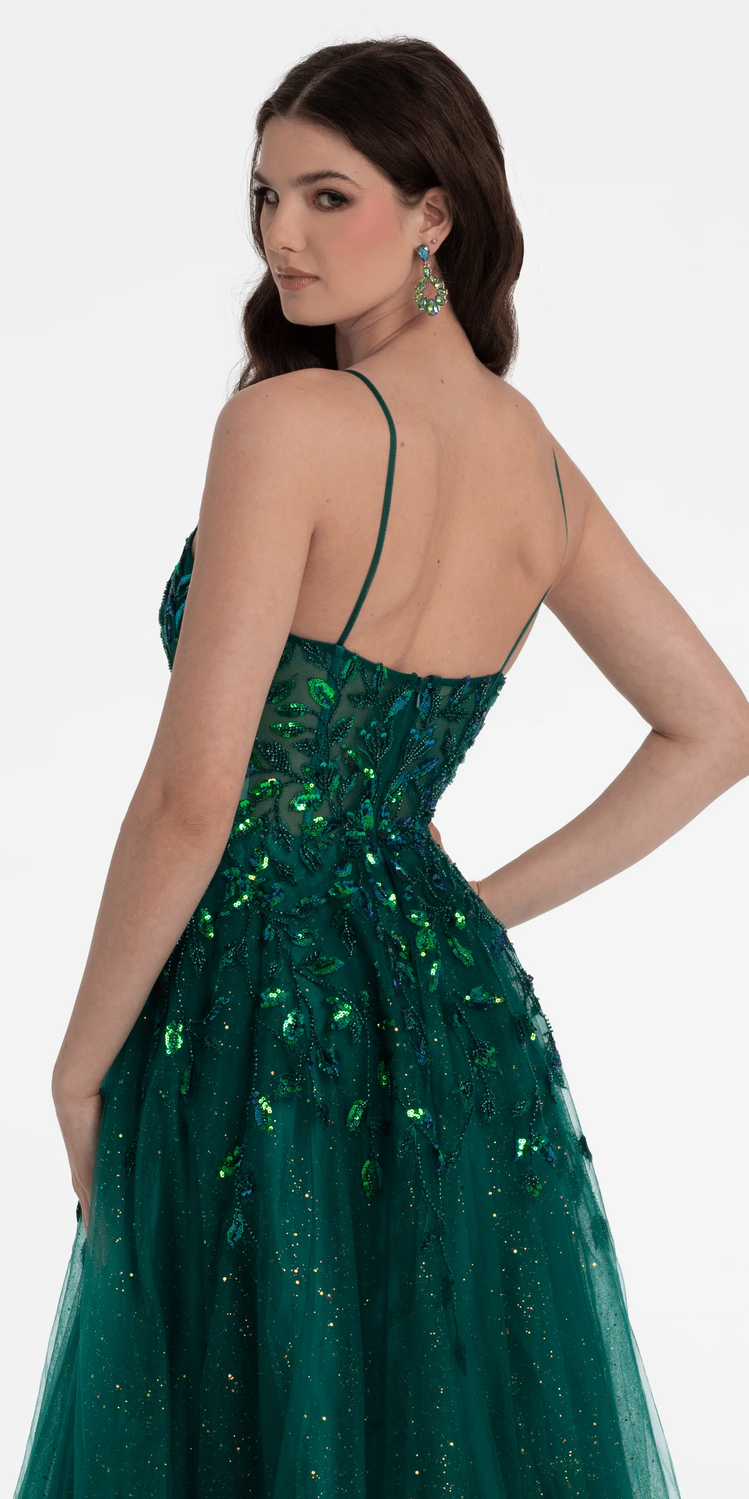 Sequin Embellished Plunge Glitter Tulle Ballgown - Image 4