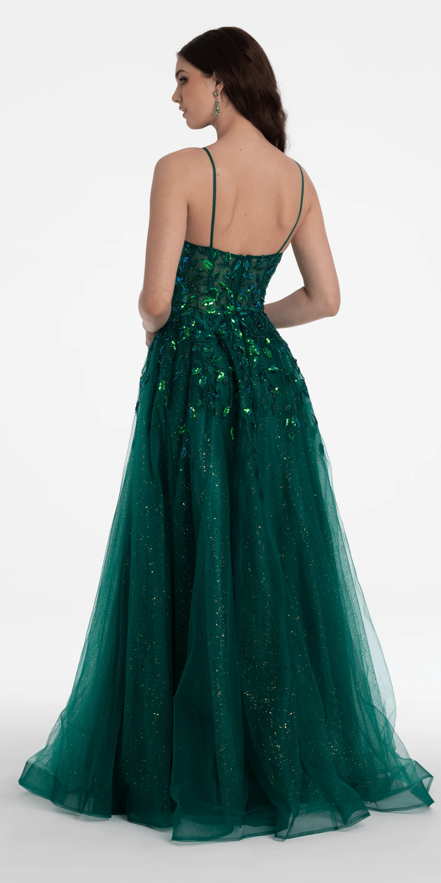 Sequin Embellished Plunge Glitter Tulle Ballgown - Image 5