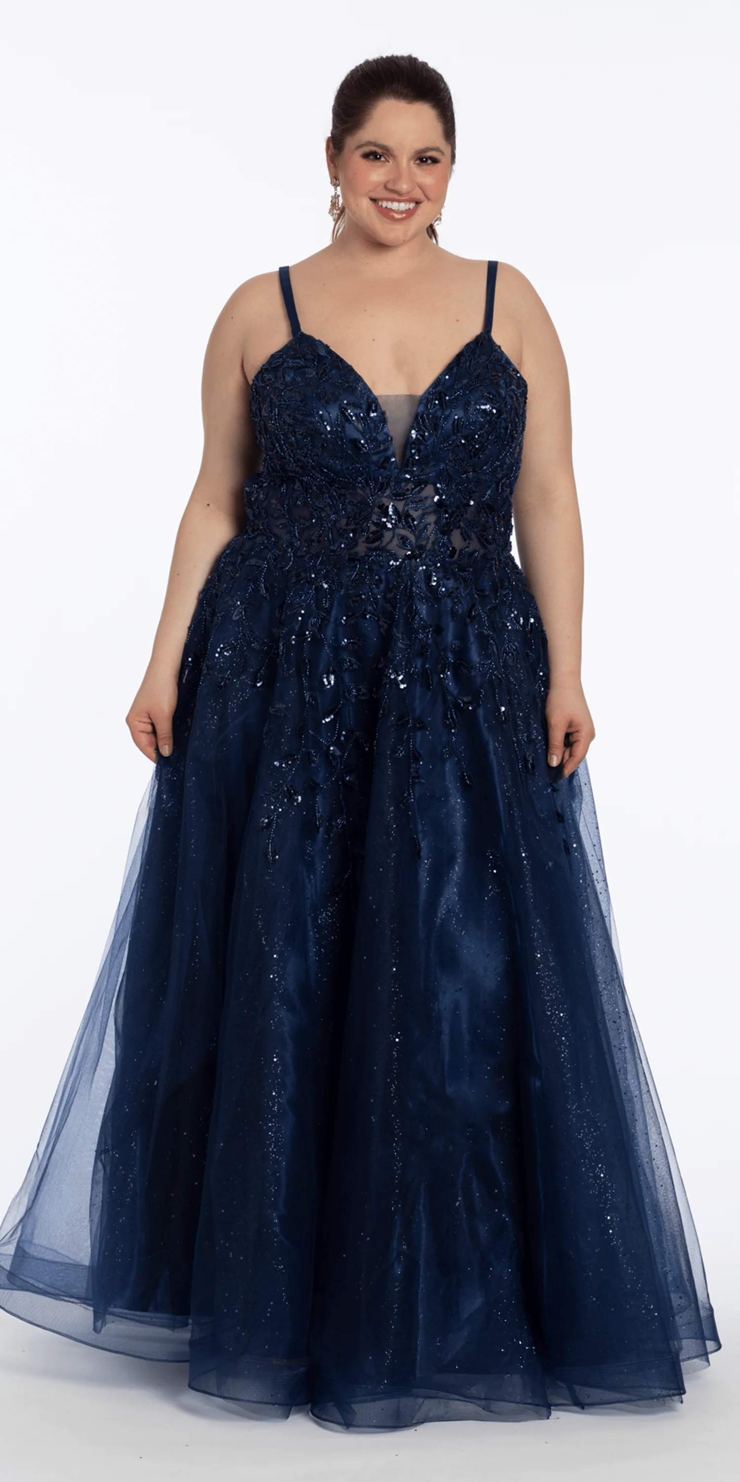 Sequin Embellished Plunge Glitter Tulle Ballgown - Image 6