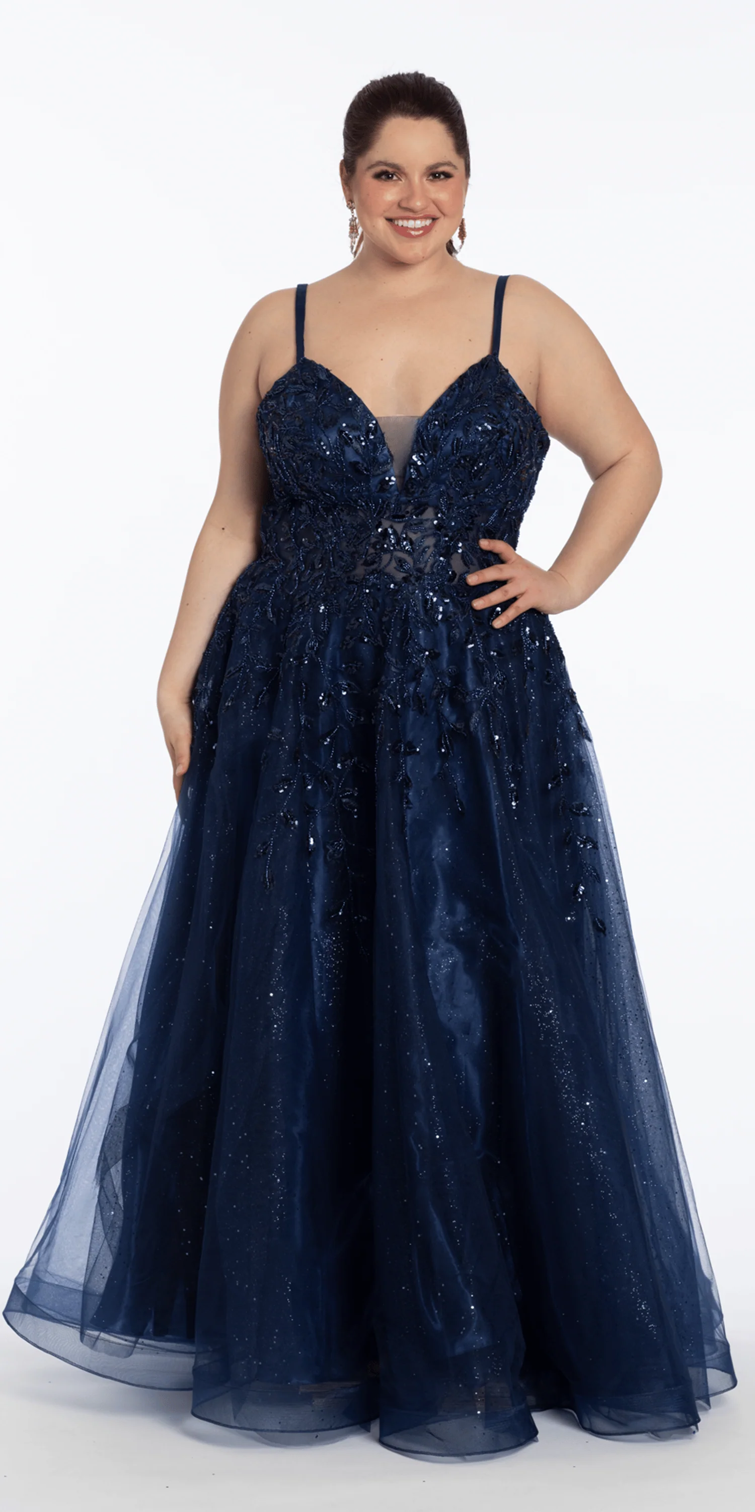 Sequin Embellished Plunge Glitter Tulle Ballgown - Image 9