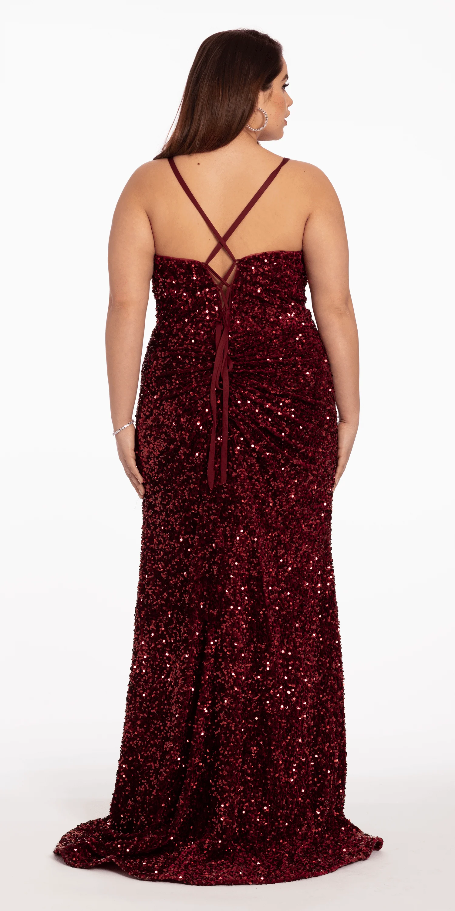 Sequin Lace Up Dress with Side Slit - Image 12