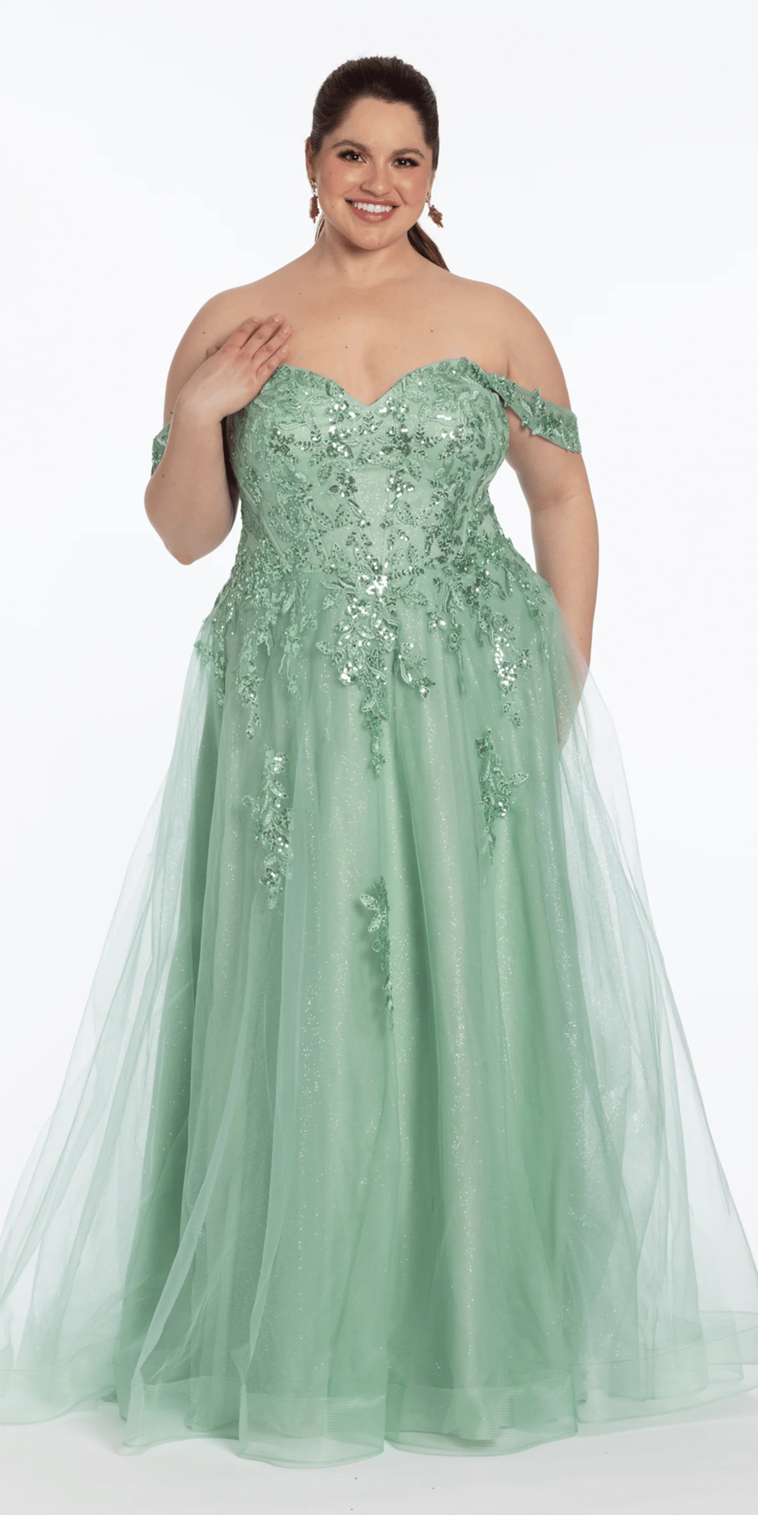 Sequin Embroidered Off the Shoulder Tulle Corset Ballgown - Image 6