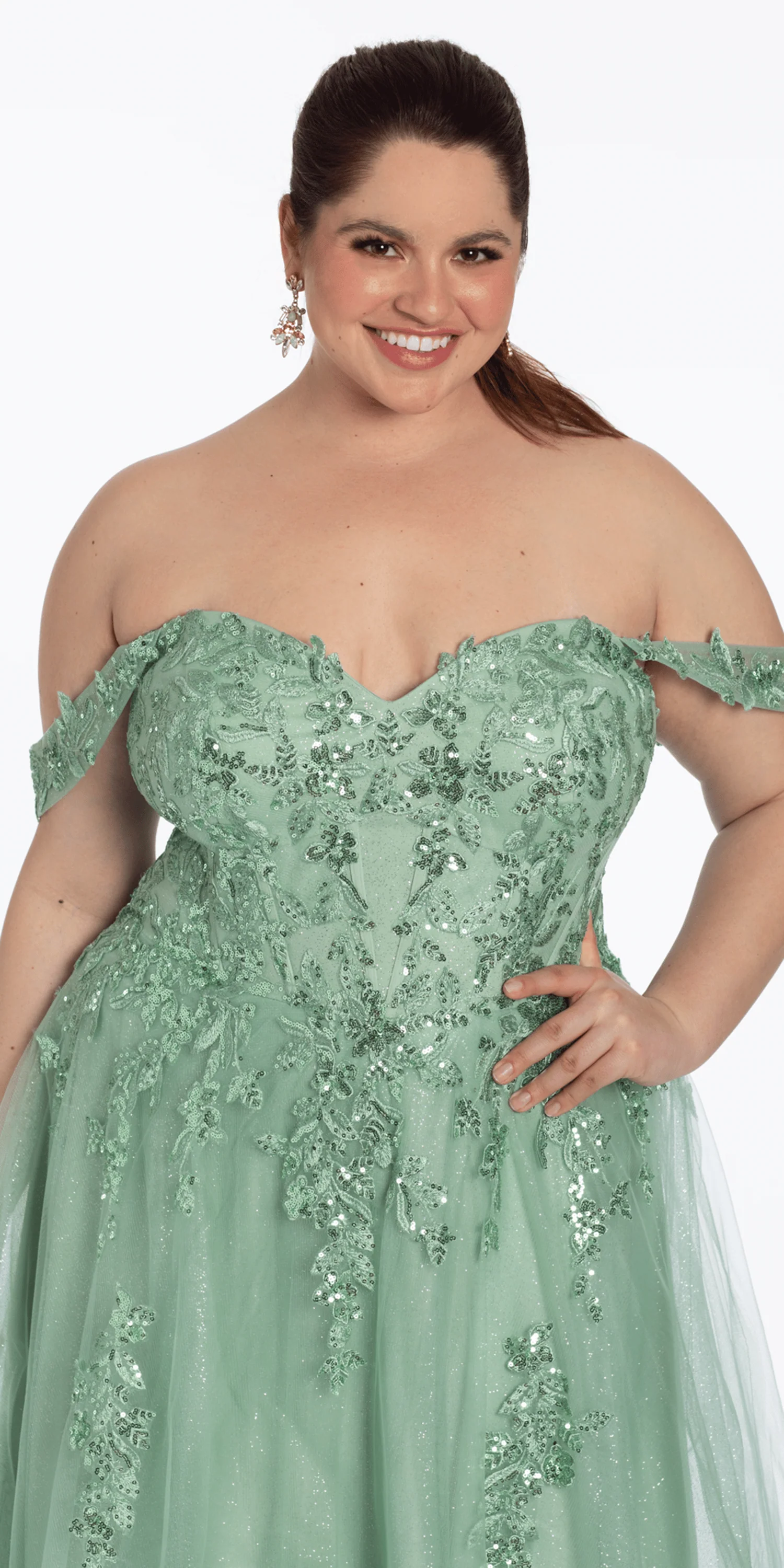 Sequin Embroidered Off the Shoulder Tulle Corset Ballgown - Image 7