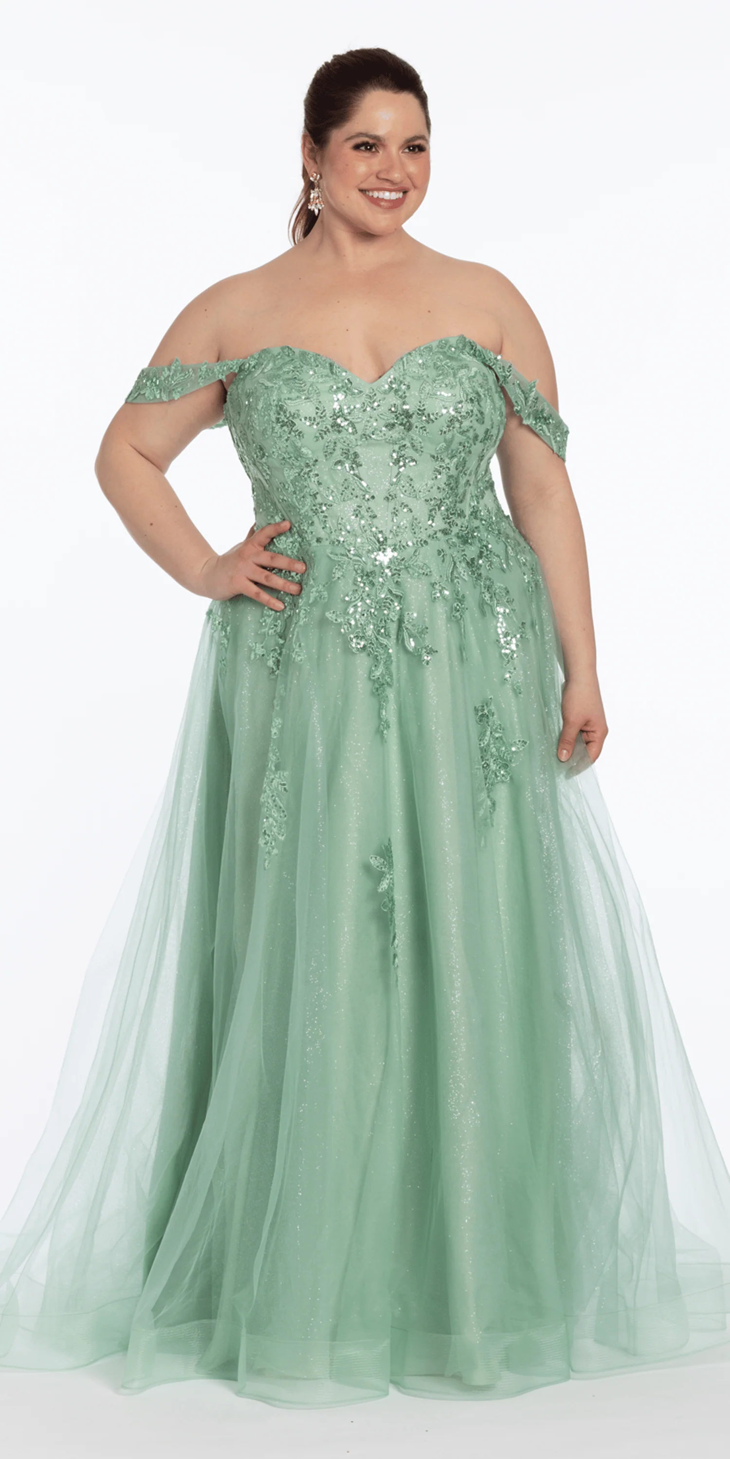 Sequin Embroidered Off the Shoulder Tulle Corset Ballgown - Image 8