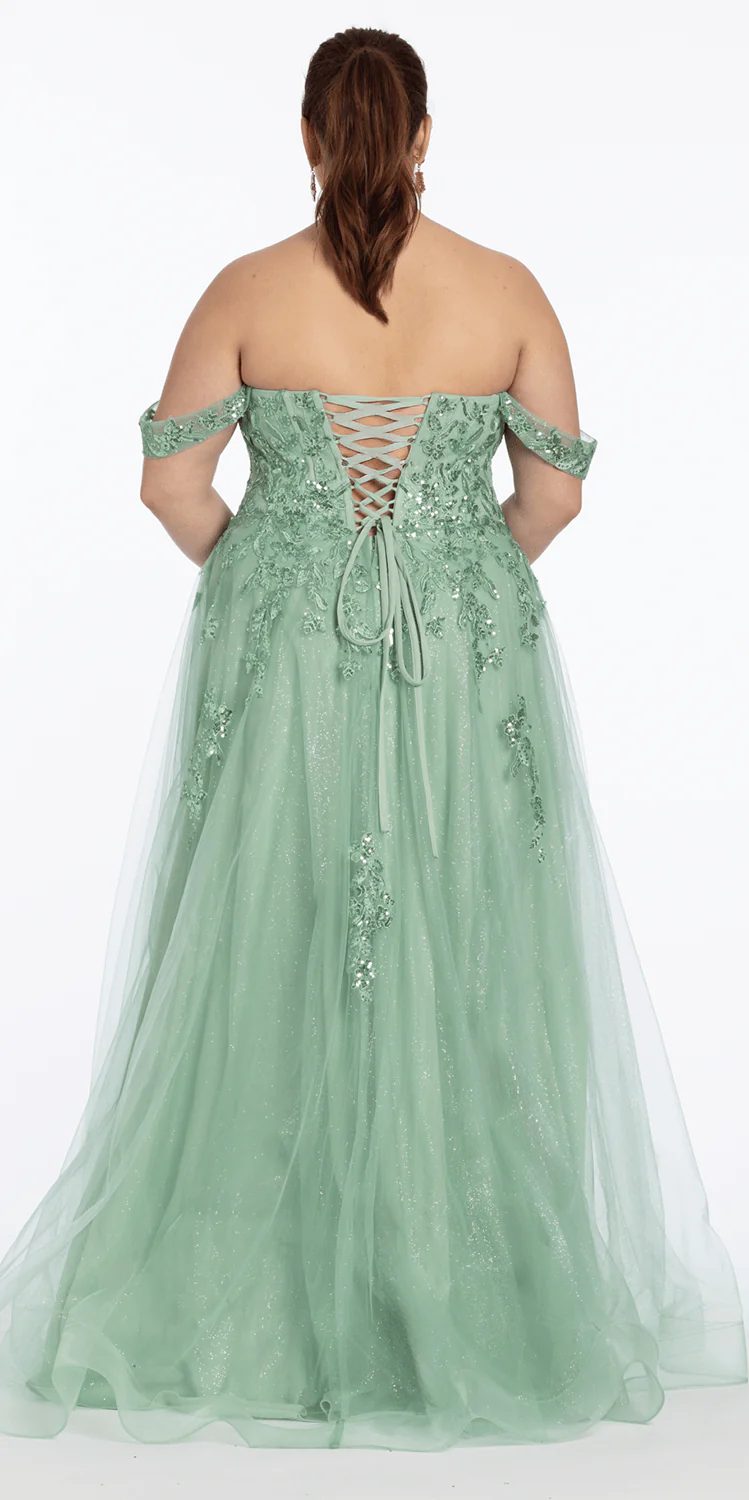 Sequin Embroidered Off the Shoulder Tulle Corset Ballgown - Image 9