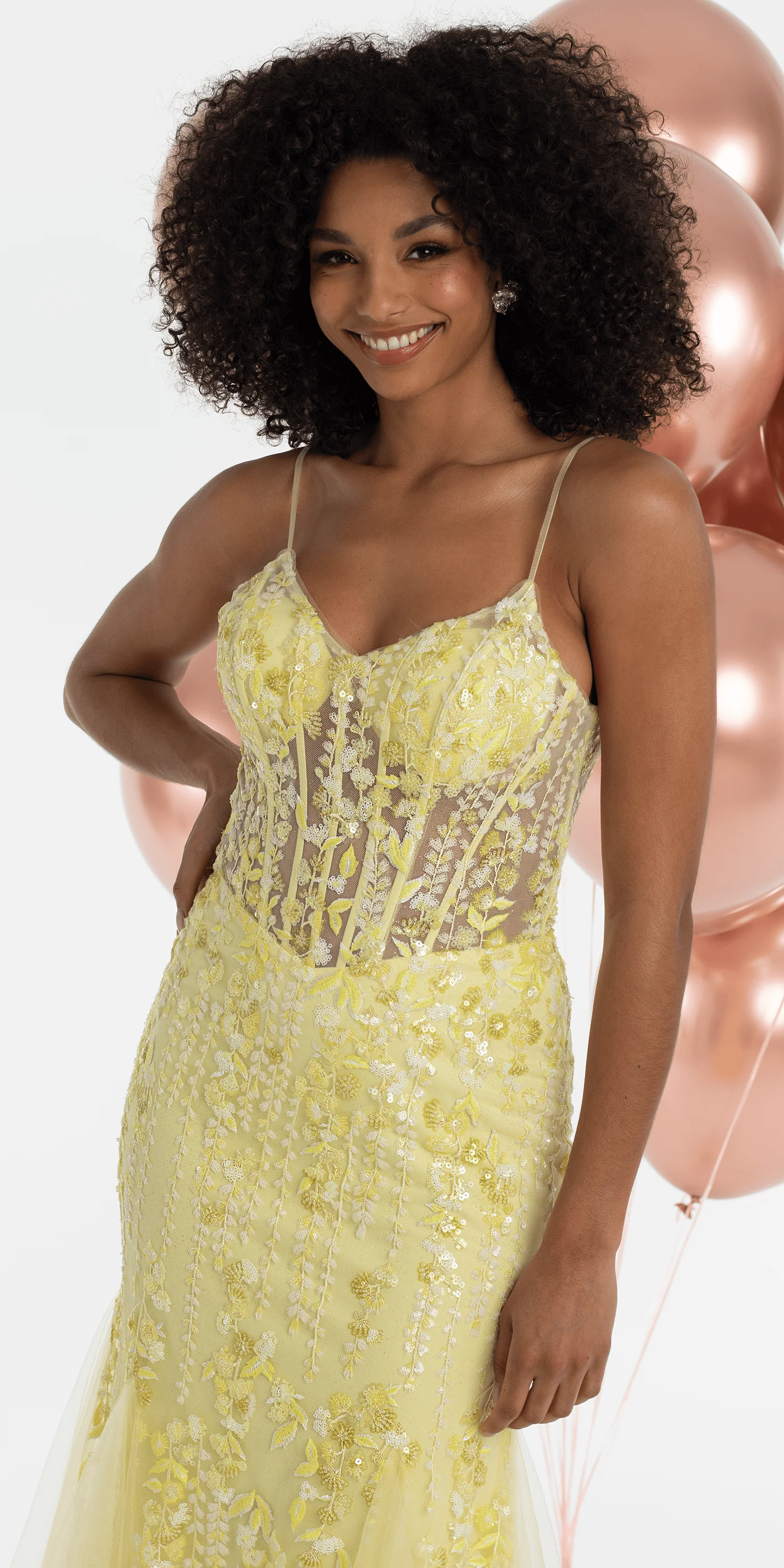 Sequin V Neck Mesh Embroidered Mermaid Dress with Godets - Image 2