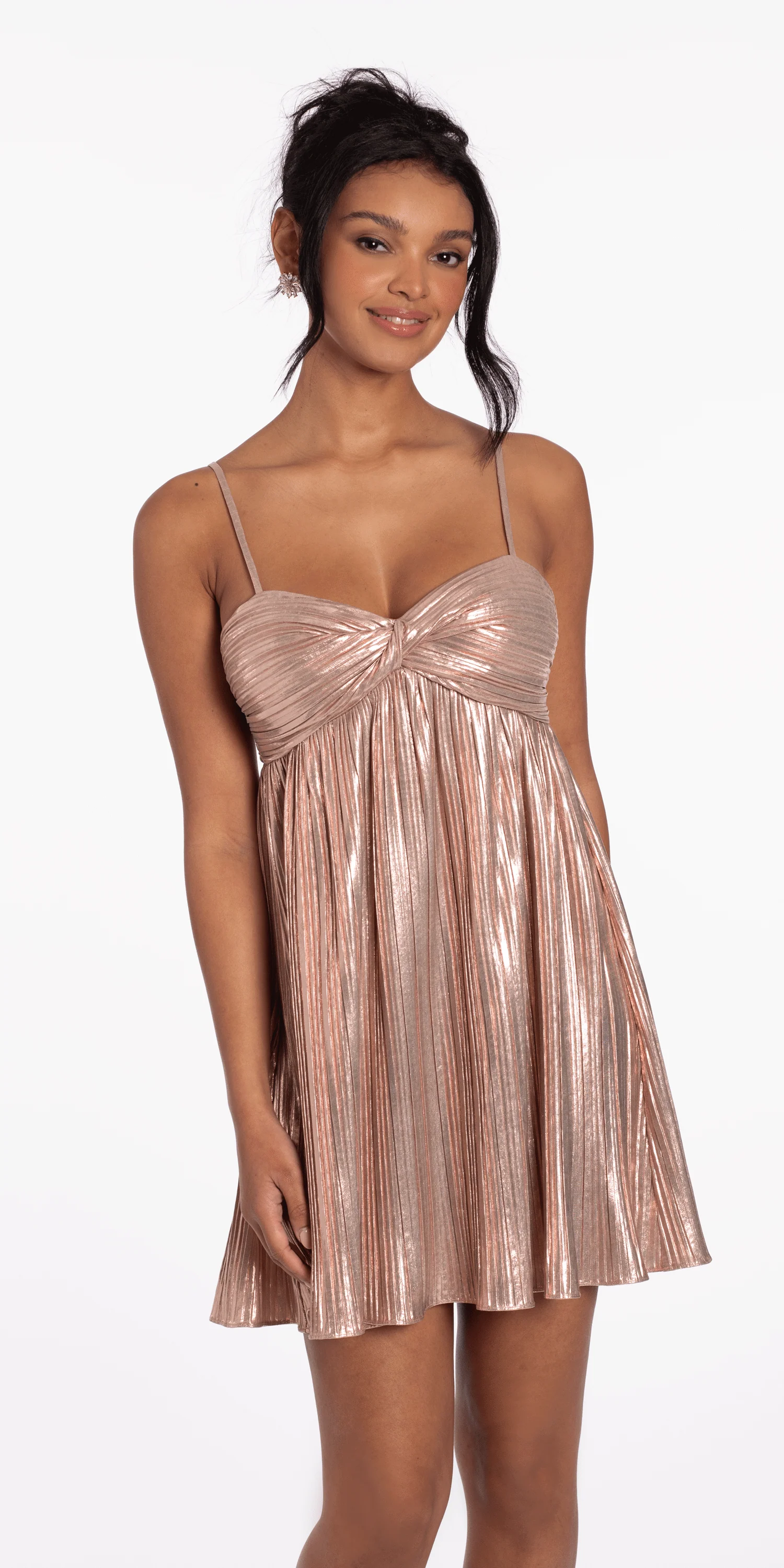 Shimmer Foil Pinstripe Twisted Sweetheart Babydoll Dress - Image 2