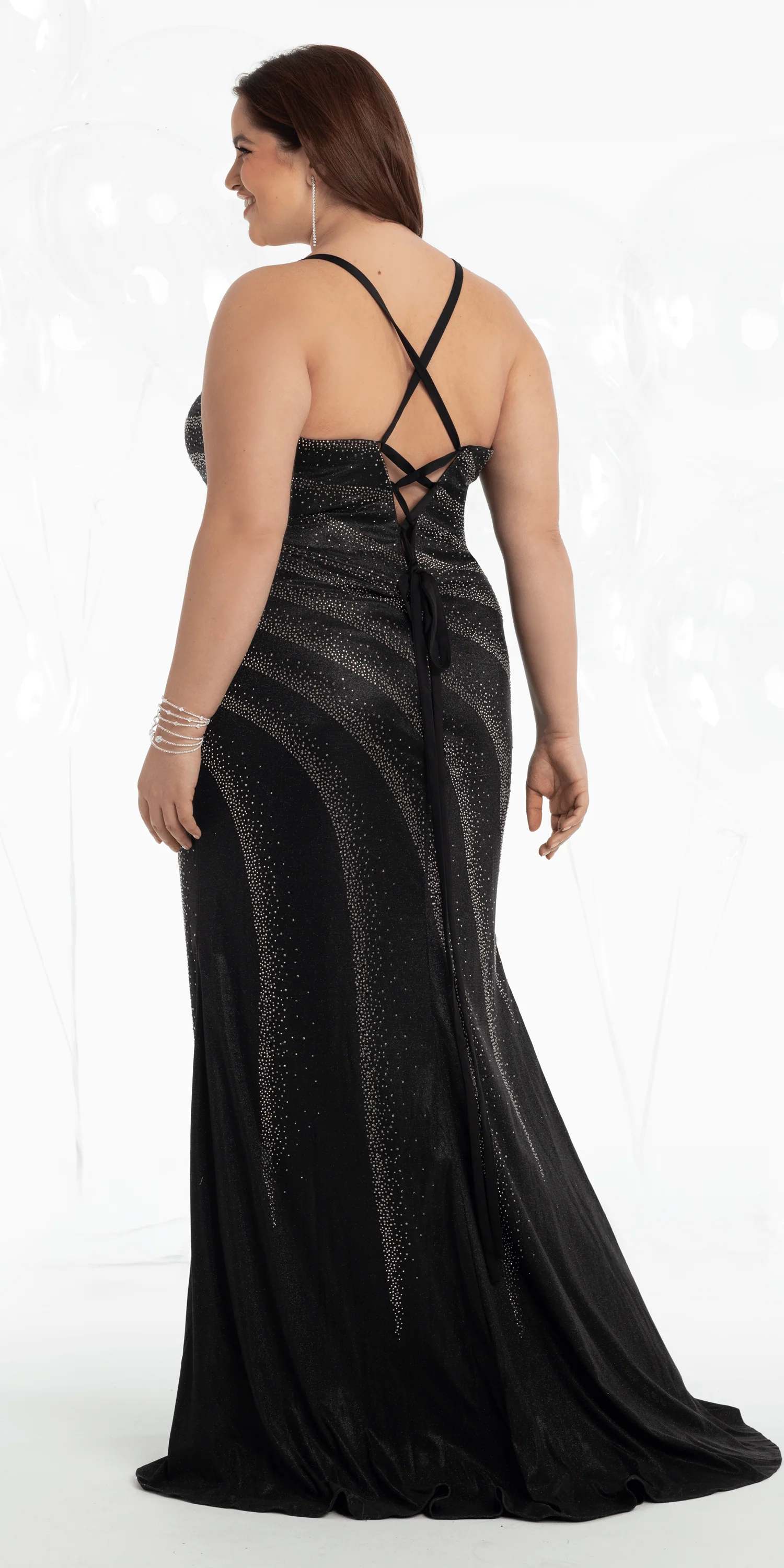 Shimmer Knit Criss Cross Sweetheart Column Dress with Heat Set Stones - Image 6