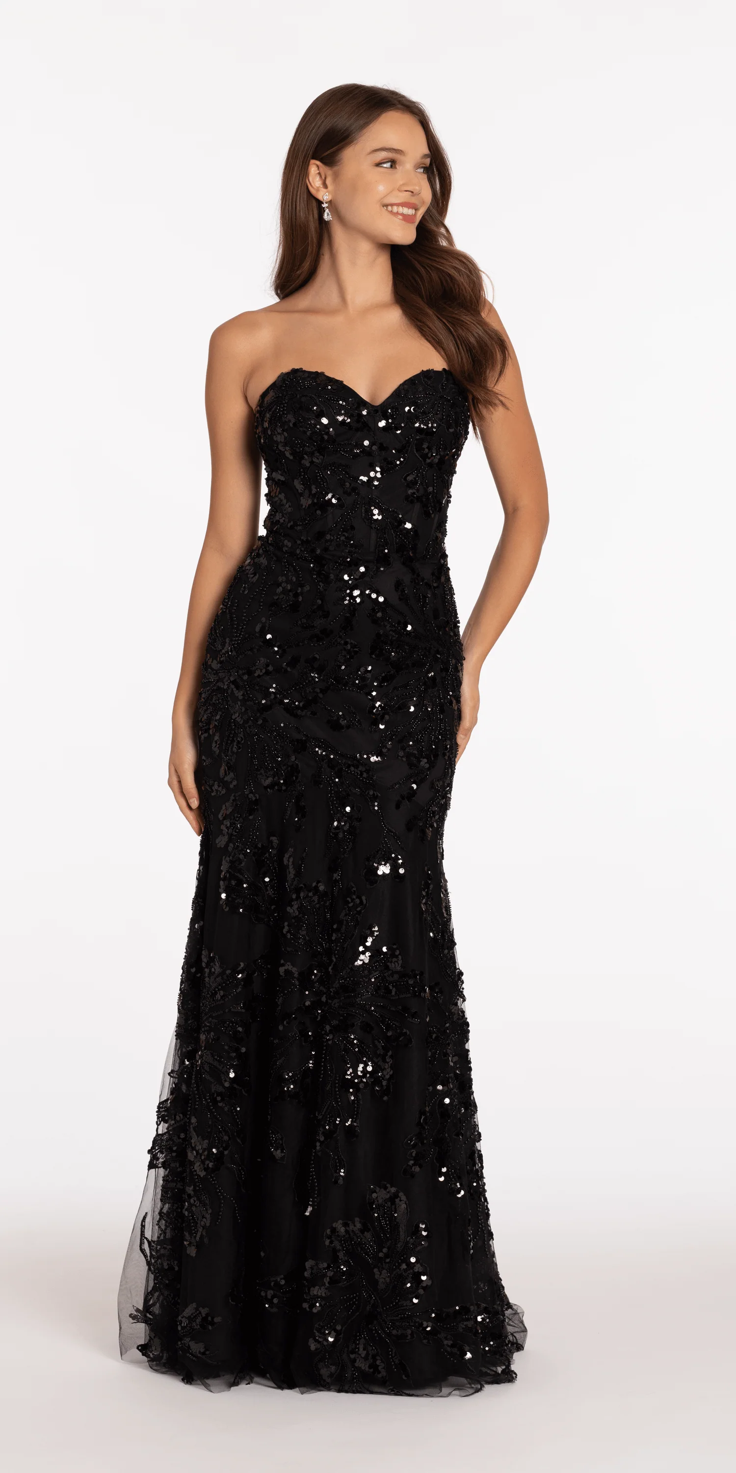 Strapless Sweetheart Floral Sequin Trumpet Dress - Image 4