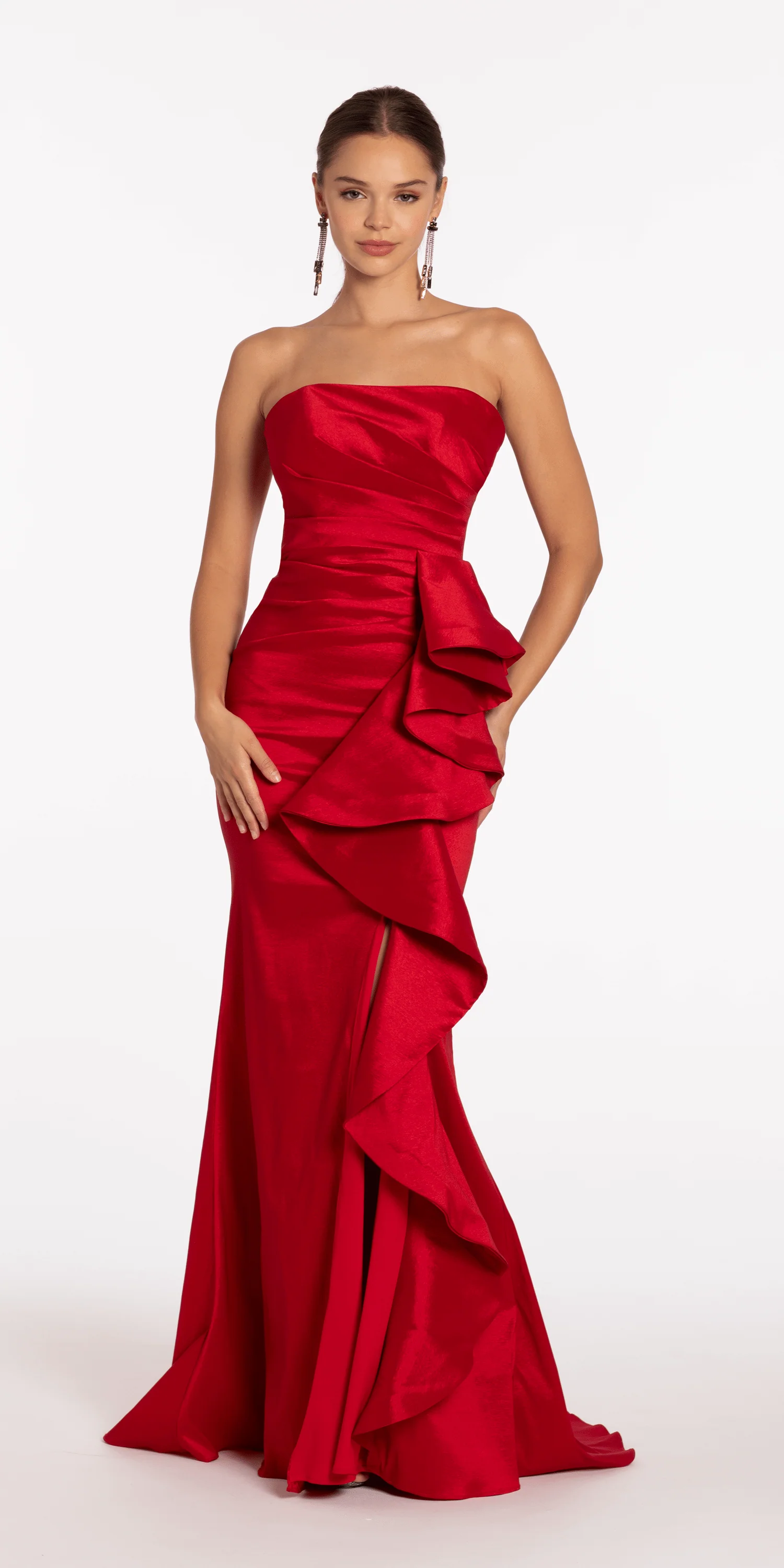 Strapless Taffeta Side Cascade Trumpet Dress with Sweep Train - Image 4