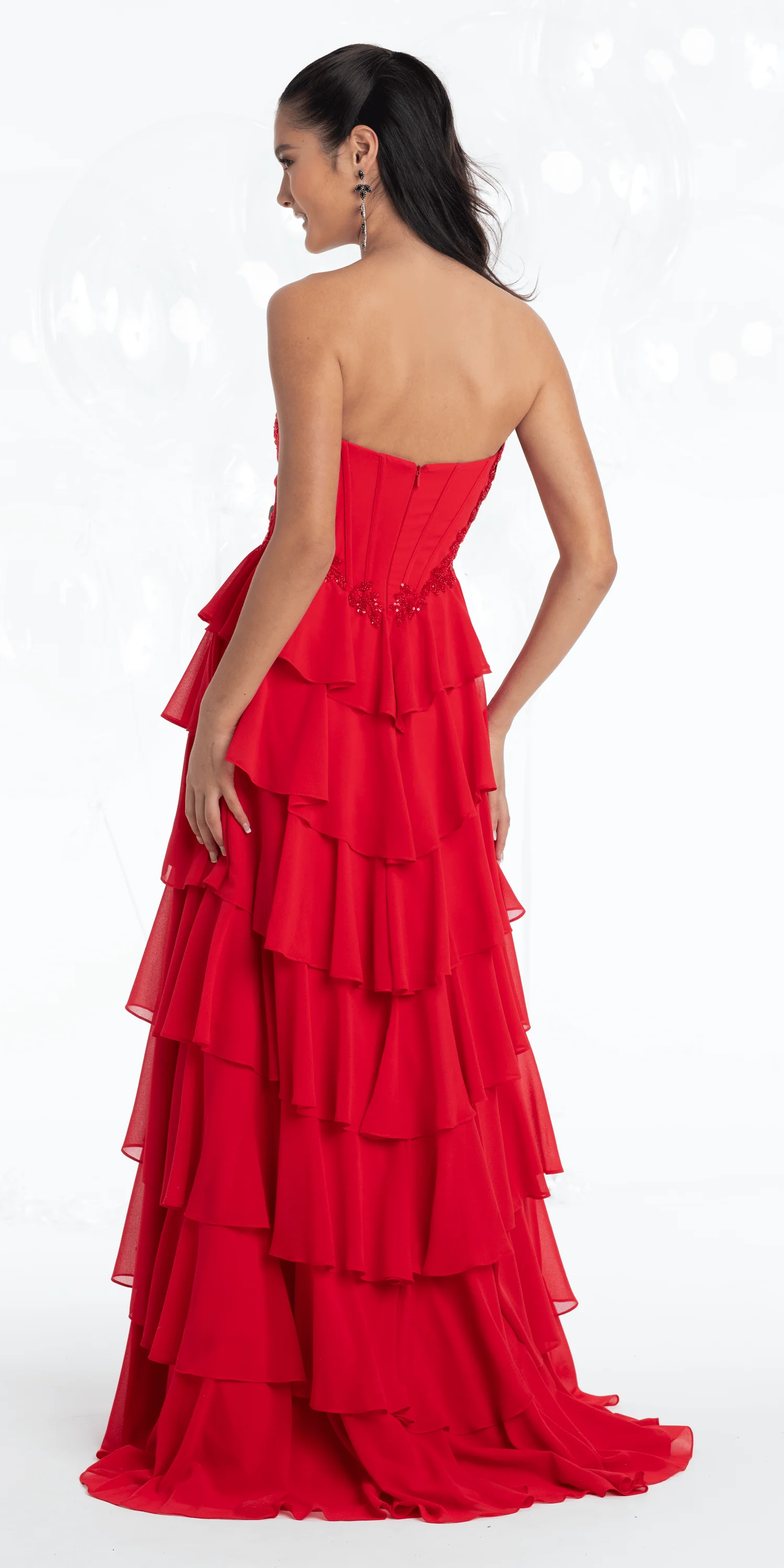 Strapless Beaded Chiffon Corset Tiered Ballgown - Image 4