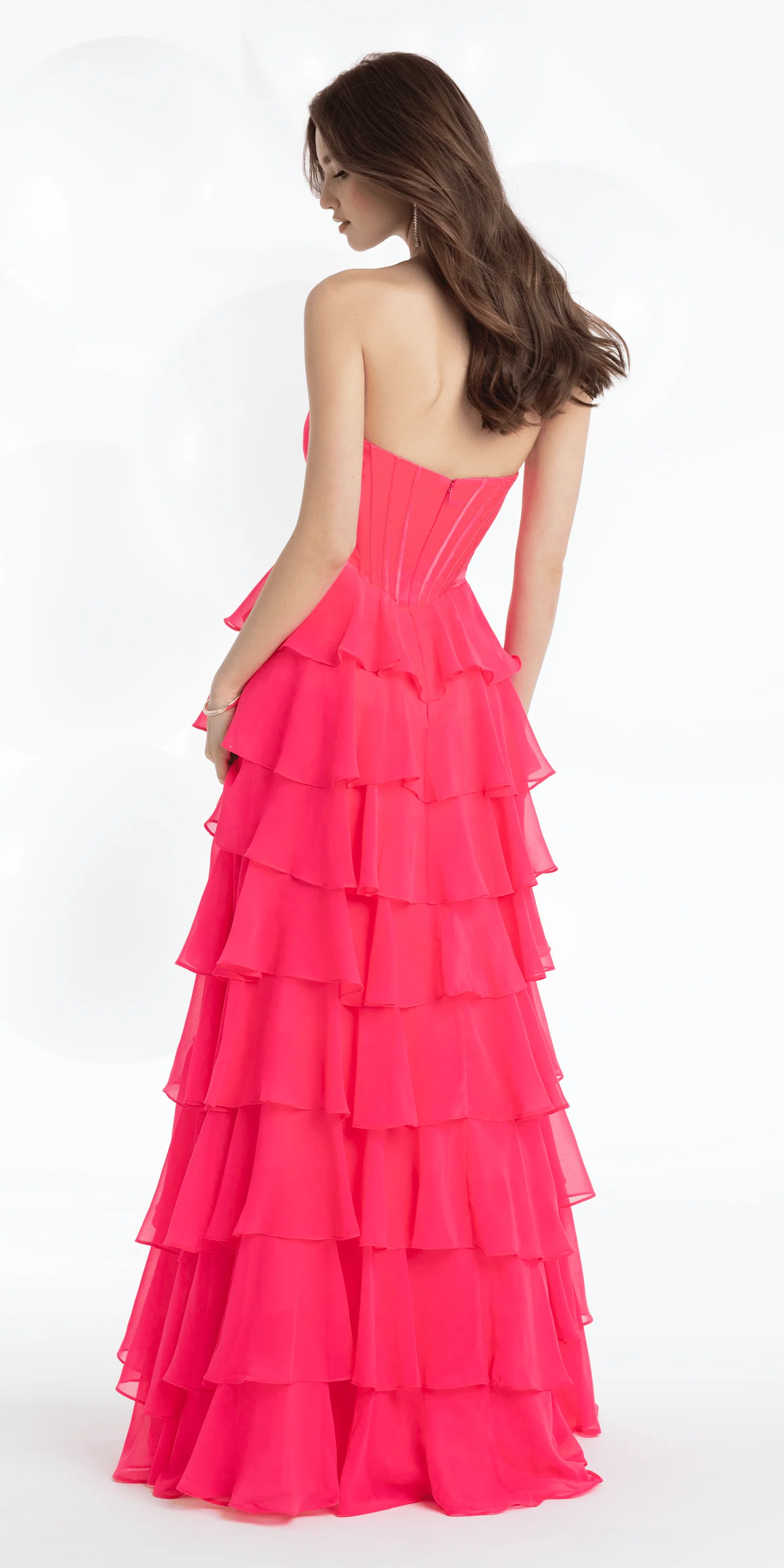 Strapless Beaded Drape Chiffon Corset A Line Dress with Tiers - Image 3