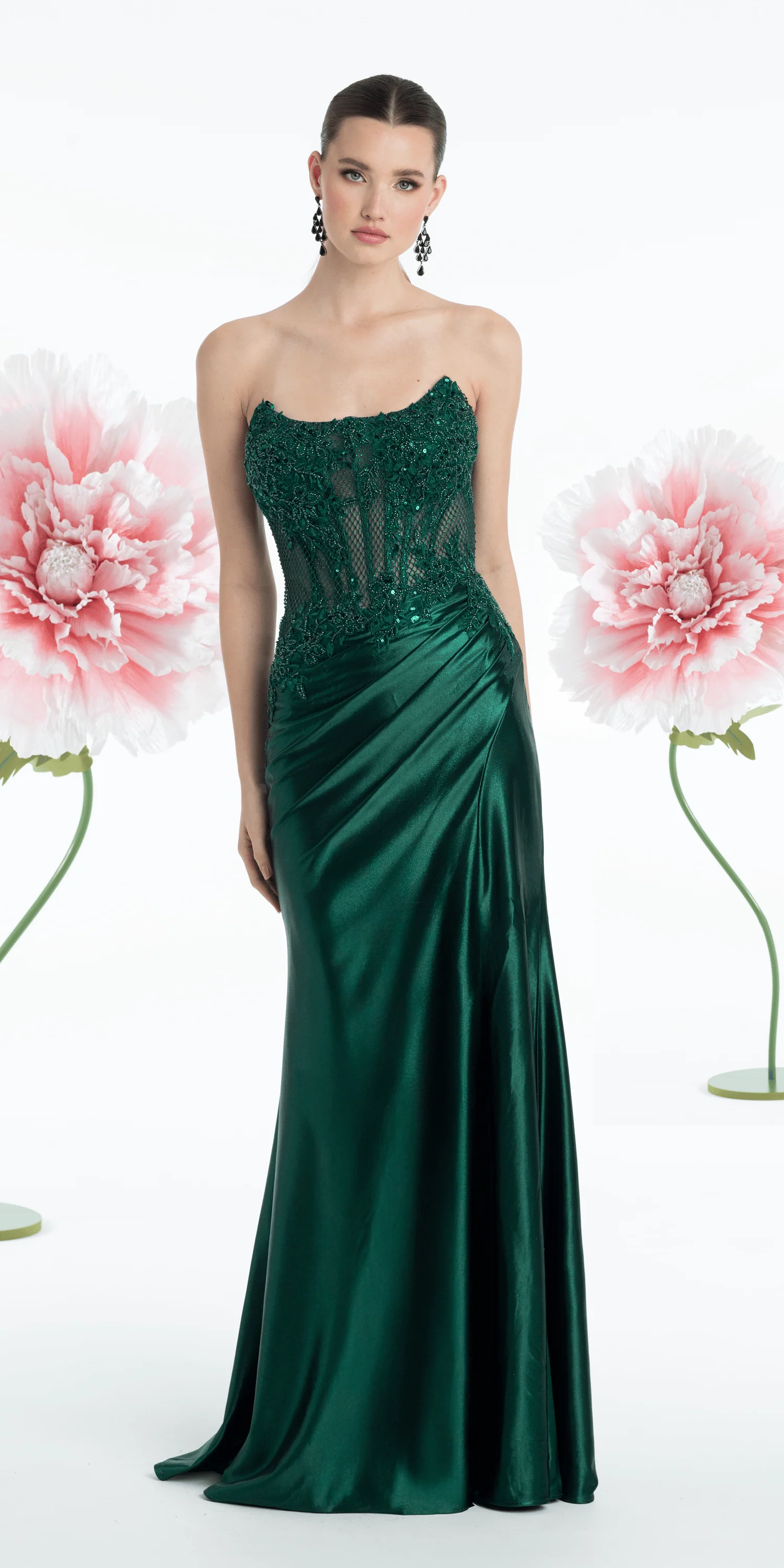 Strapless Beaded  Embroidered Corset Trumpet Dress - Image 2