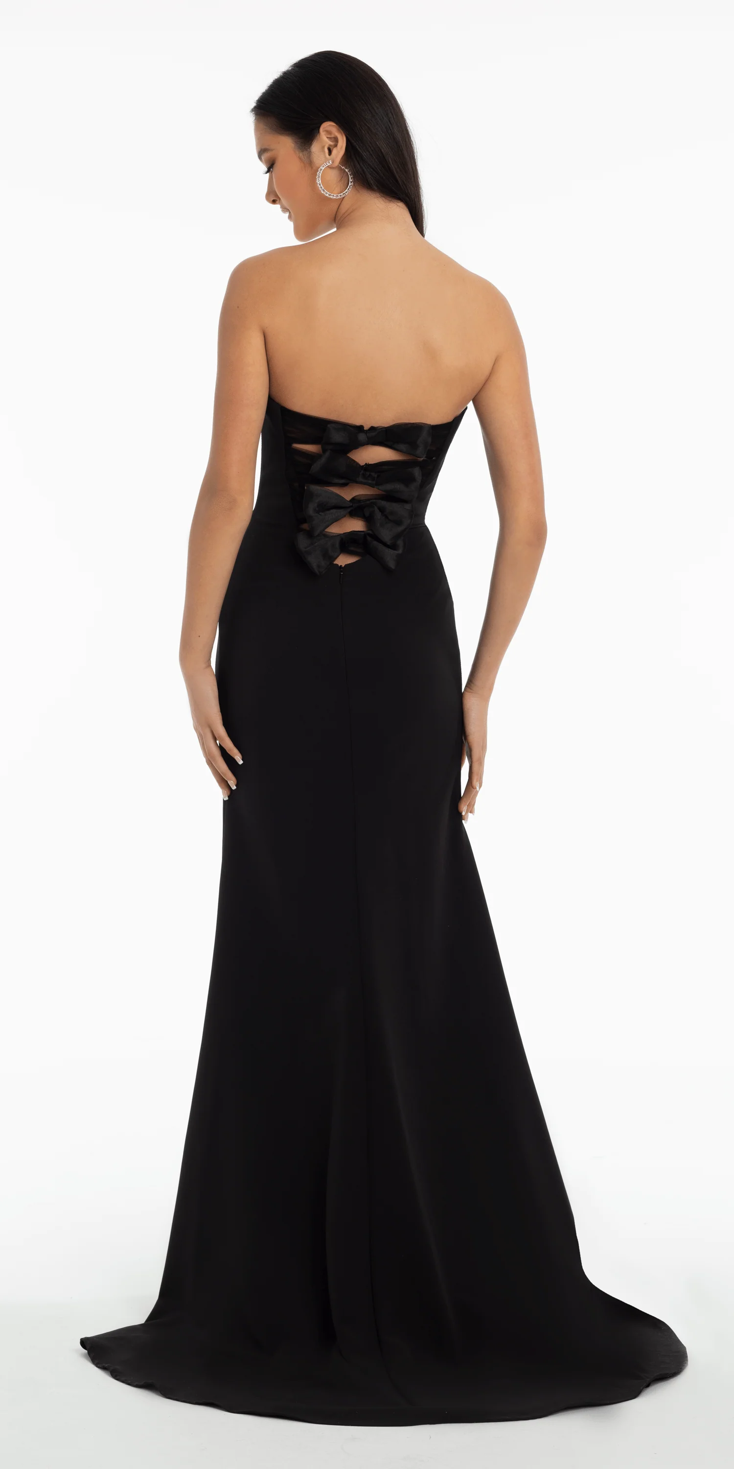 Strapless Crepe Trumpet Dress with Organza Bow Back and Shawl - Image 4