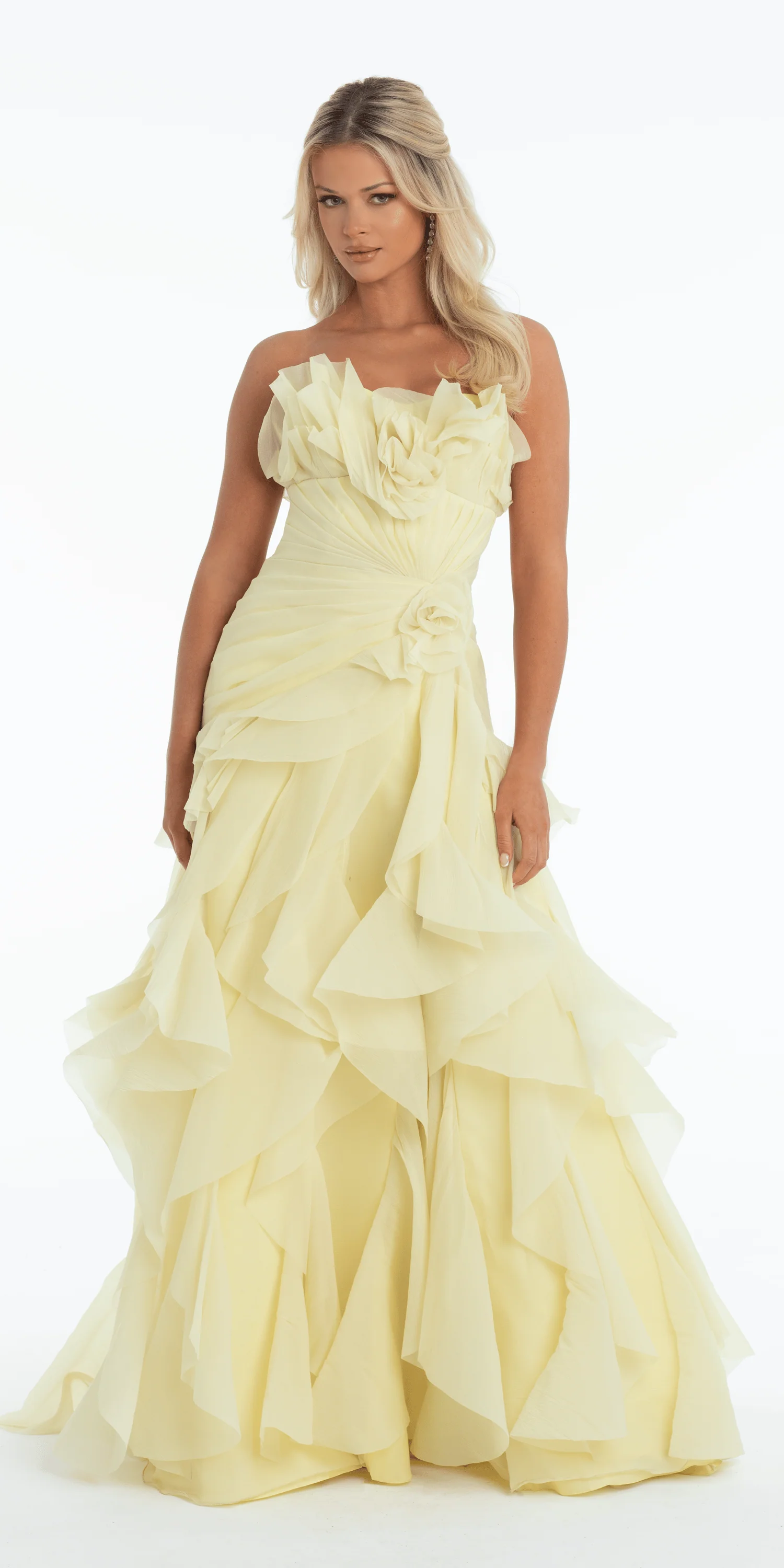 Strapless Crinkle Chiffon Pleated A Line Dress with Tendrils - Image 3