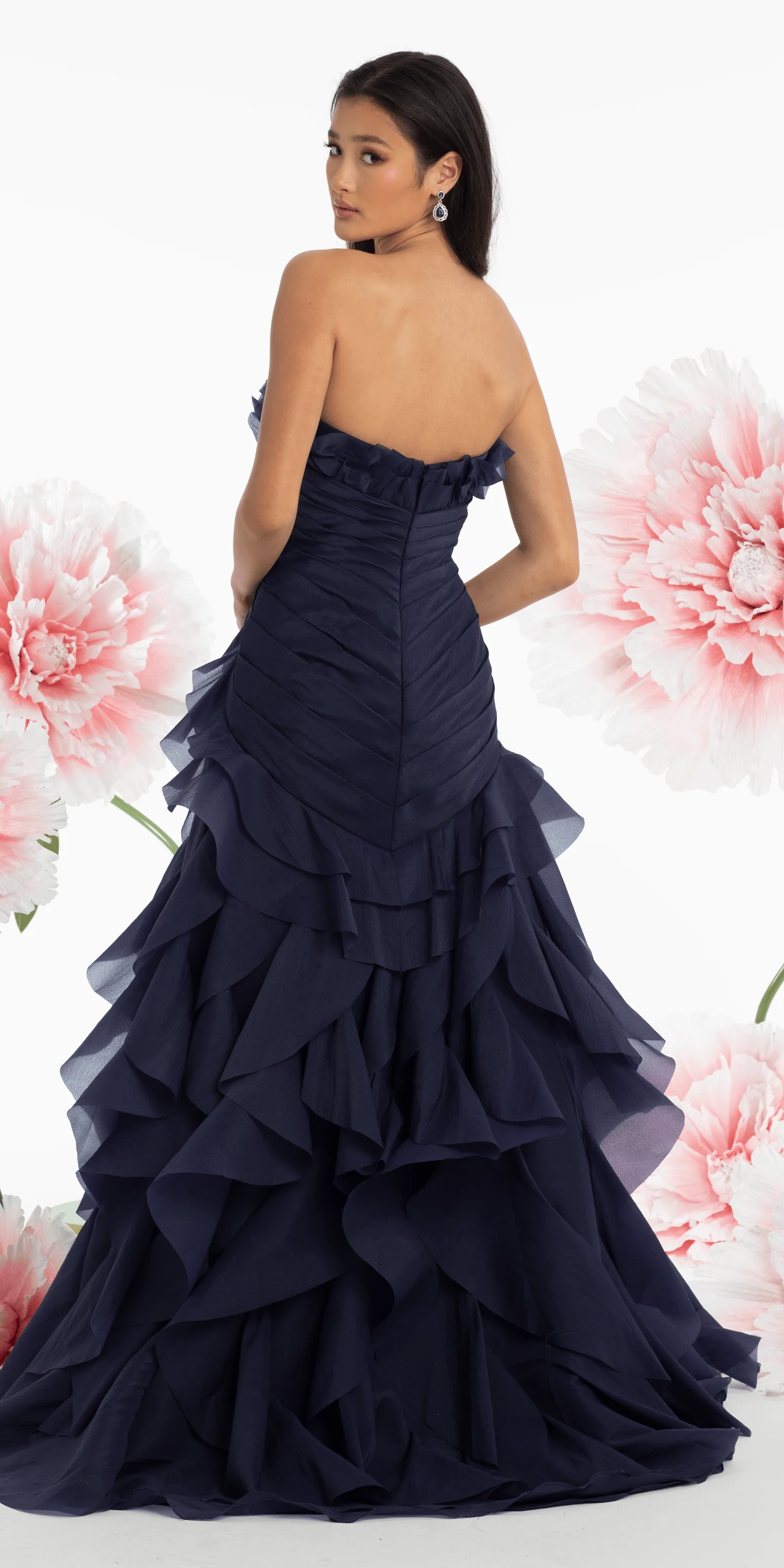 Strapless Crinkle Chiffon Pleated A Line Dress with Tendrils - Image 8