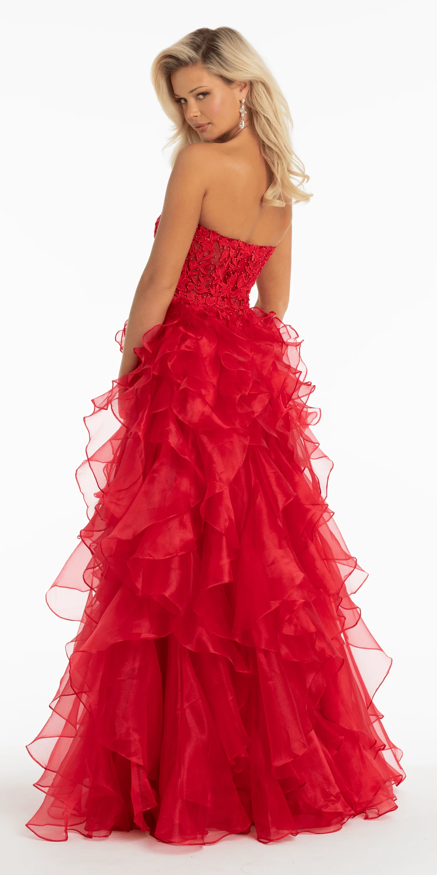 Strapless Embroidered Organza Corset Ballgown with Ruffles - Image 3