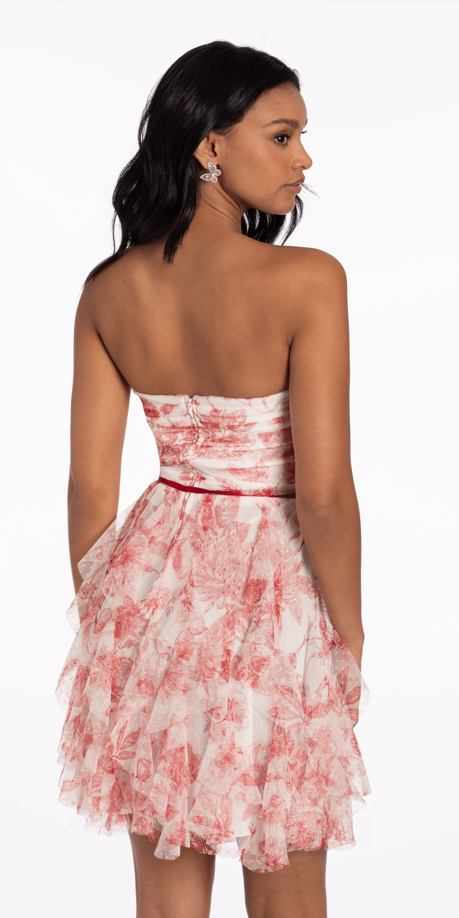 Strapless Floral Mesh Tiered Fit and Flare Dress - Image 5