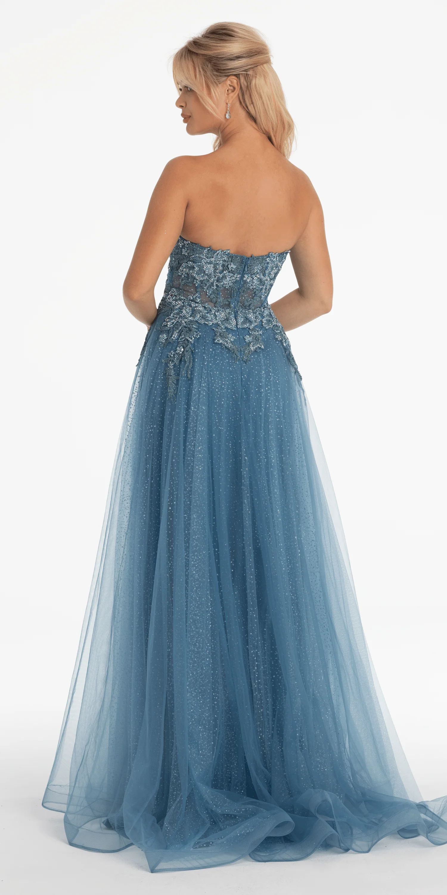 Strapless Glitter Embroidered Sweetheart Puff Sleeve Ballgown - Image 5