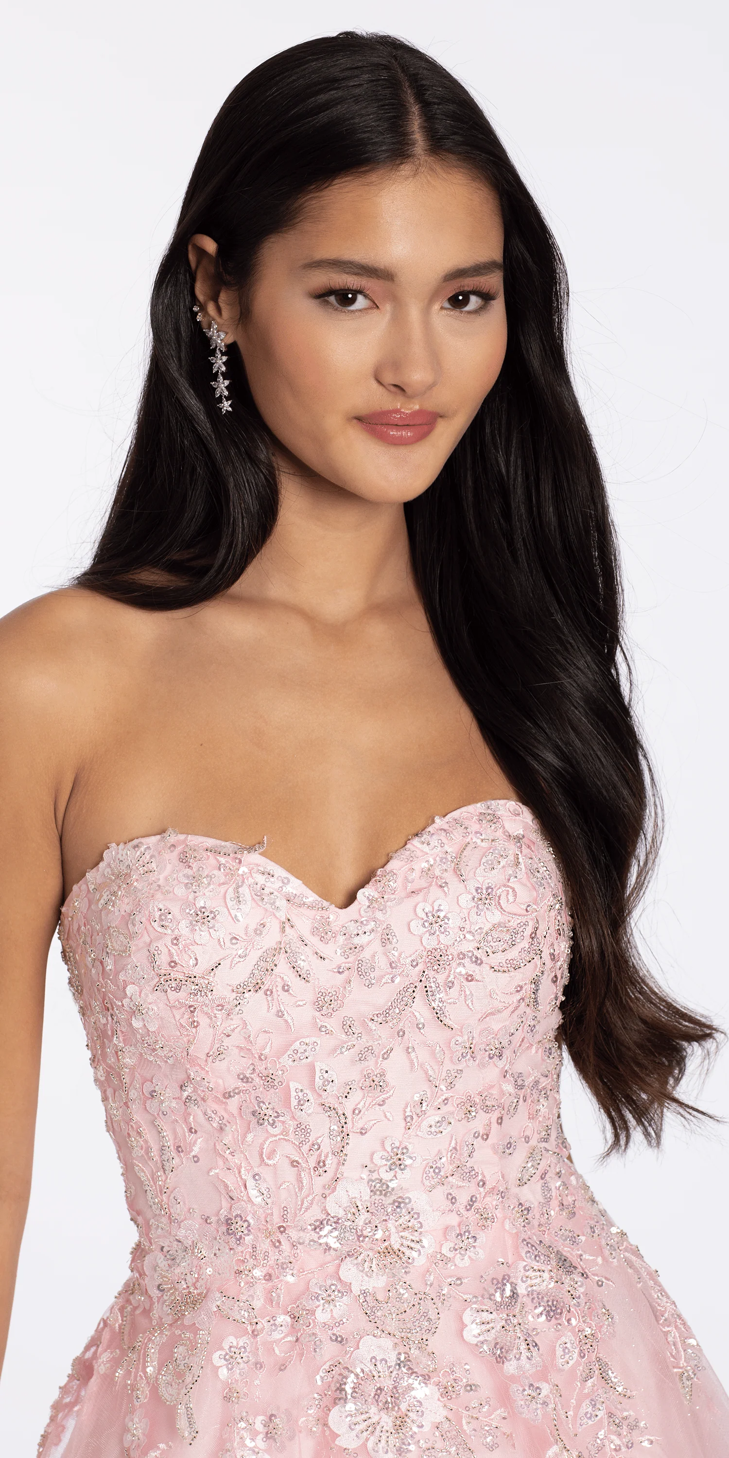 Strapless Glitter Tulle Ballgown with 3D Detail - Image 2