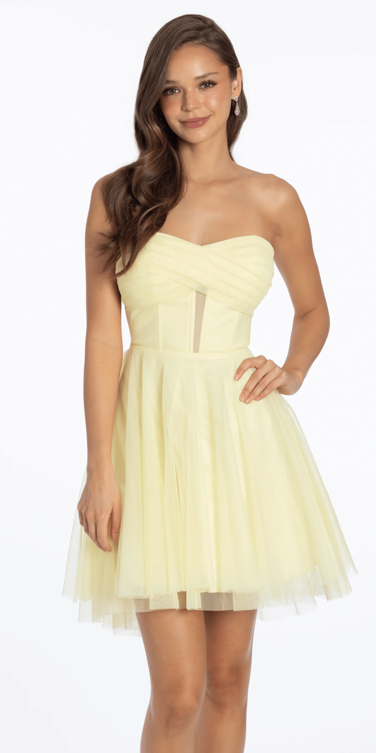 Strapless Mesh Corset Fit and Flare Dress with Twist Bodice - Image 3