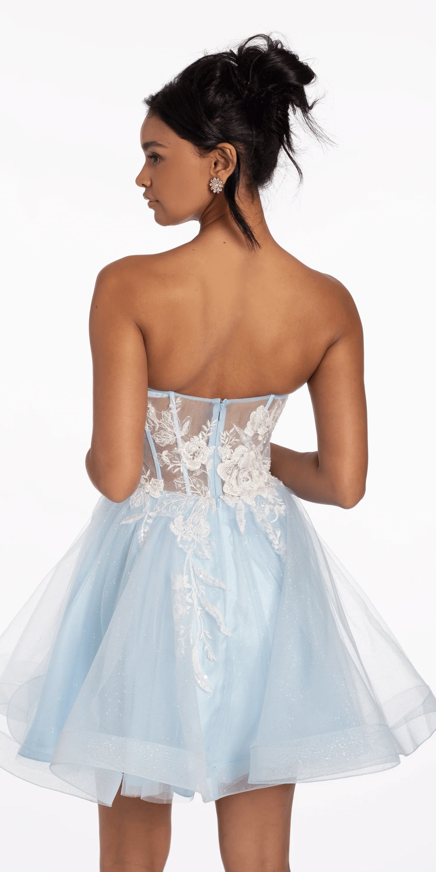 Strapless Pearl Embellished Corset Glitter Fit and Flare Dress - Image 5