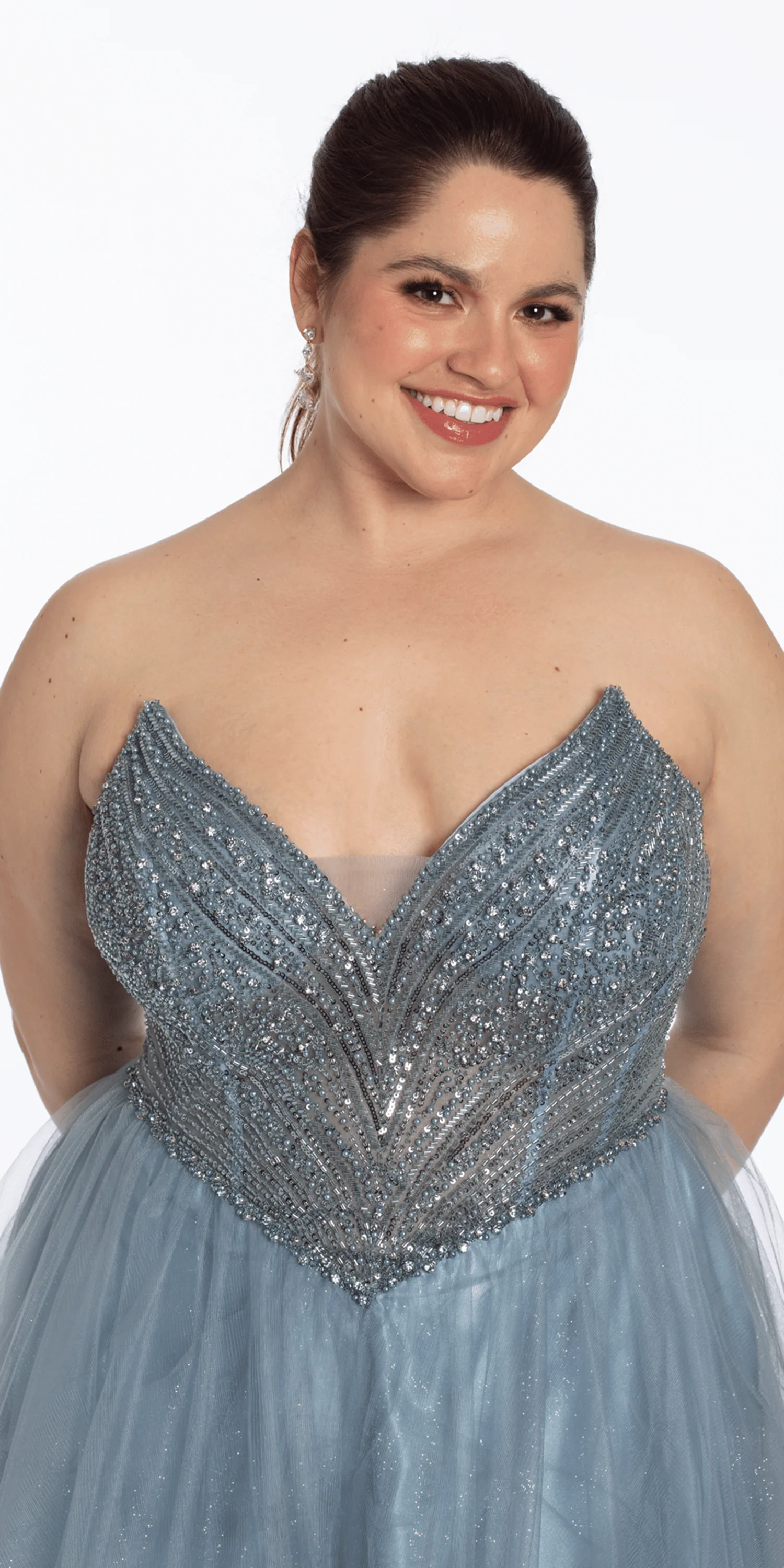 Strapless Pointed Beaded Corset Glitter Tulle Ballgown - Image 2