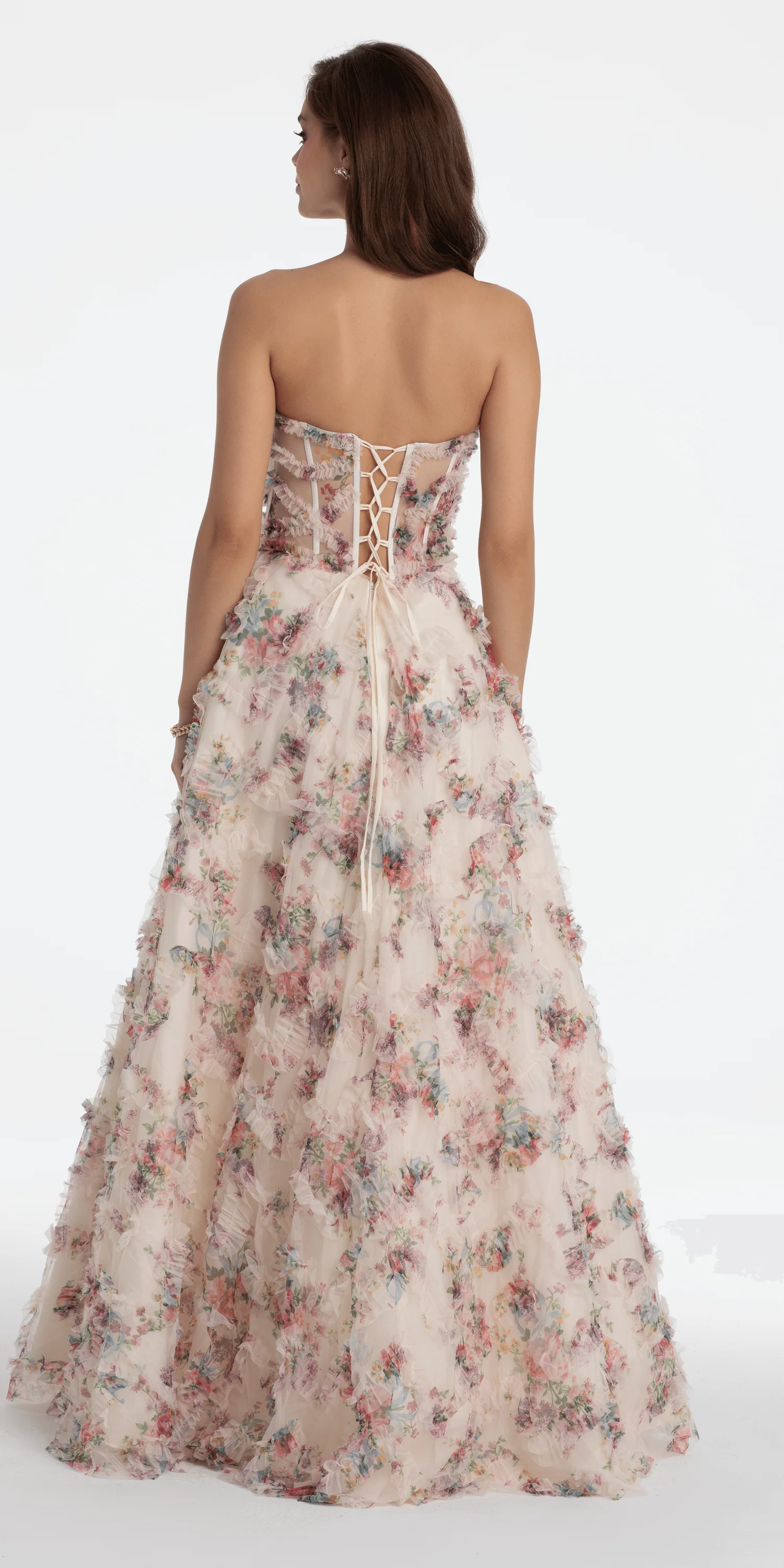 Strapless Ruffle Floral Print Ballgown - Image 5
