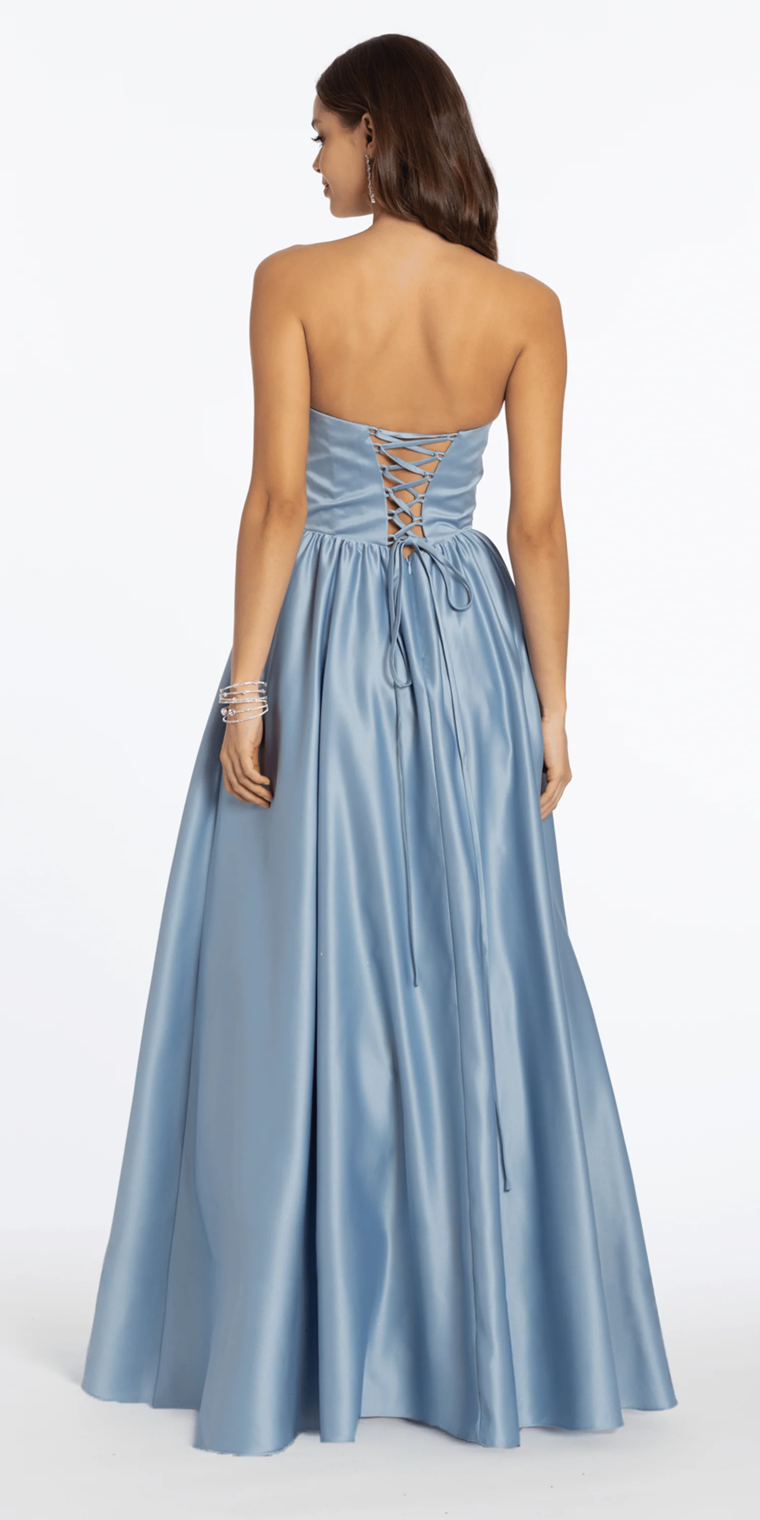 Strapless Satin Cowl Corset Lace Up Back Ballgown - Image 5