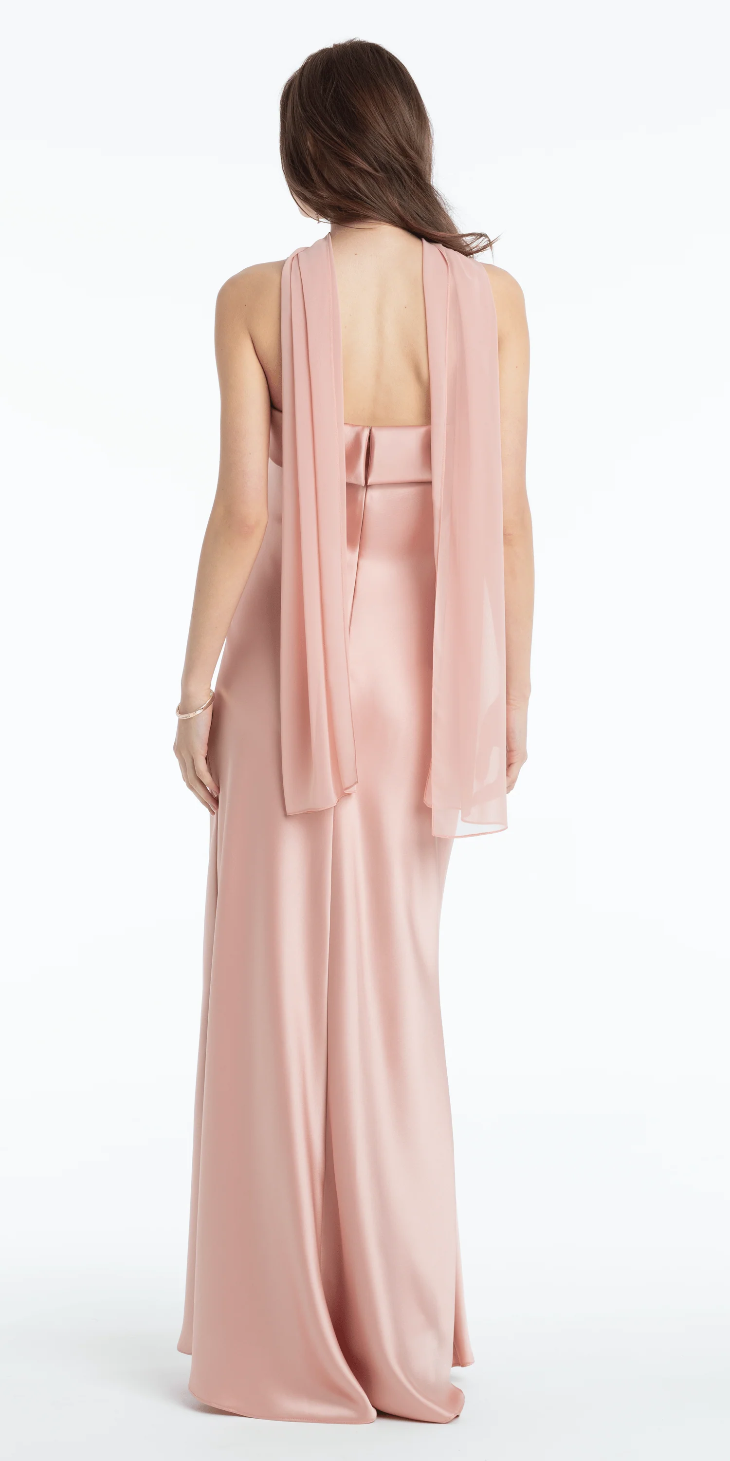 Strapless Satin Cuff Column Dress with Chiffon Shawl - Image 3