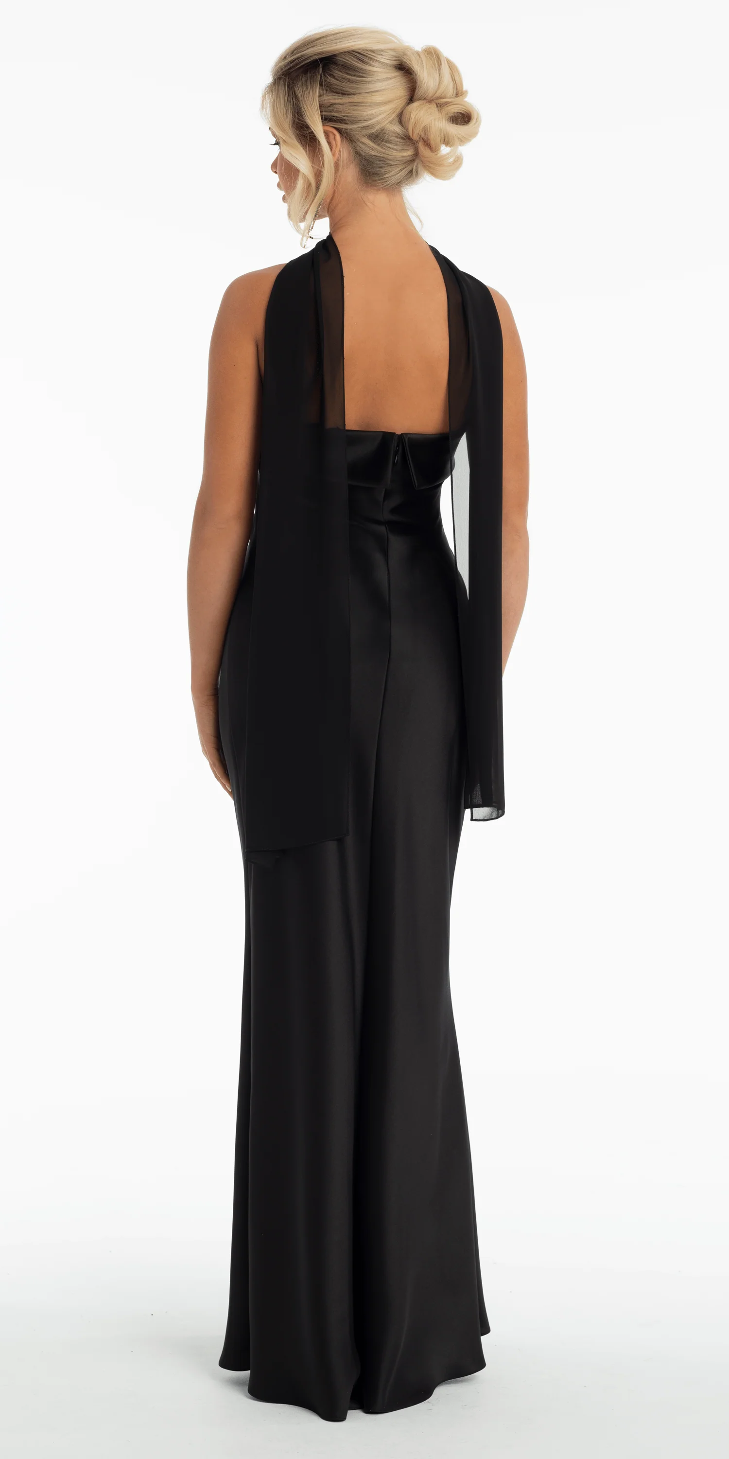 Strapless Satin Cuff Column Dress with Chiffon Shawl - Image 6