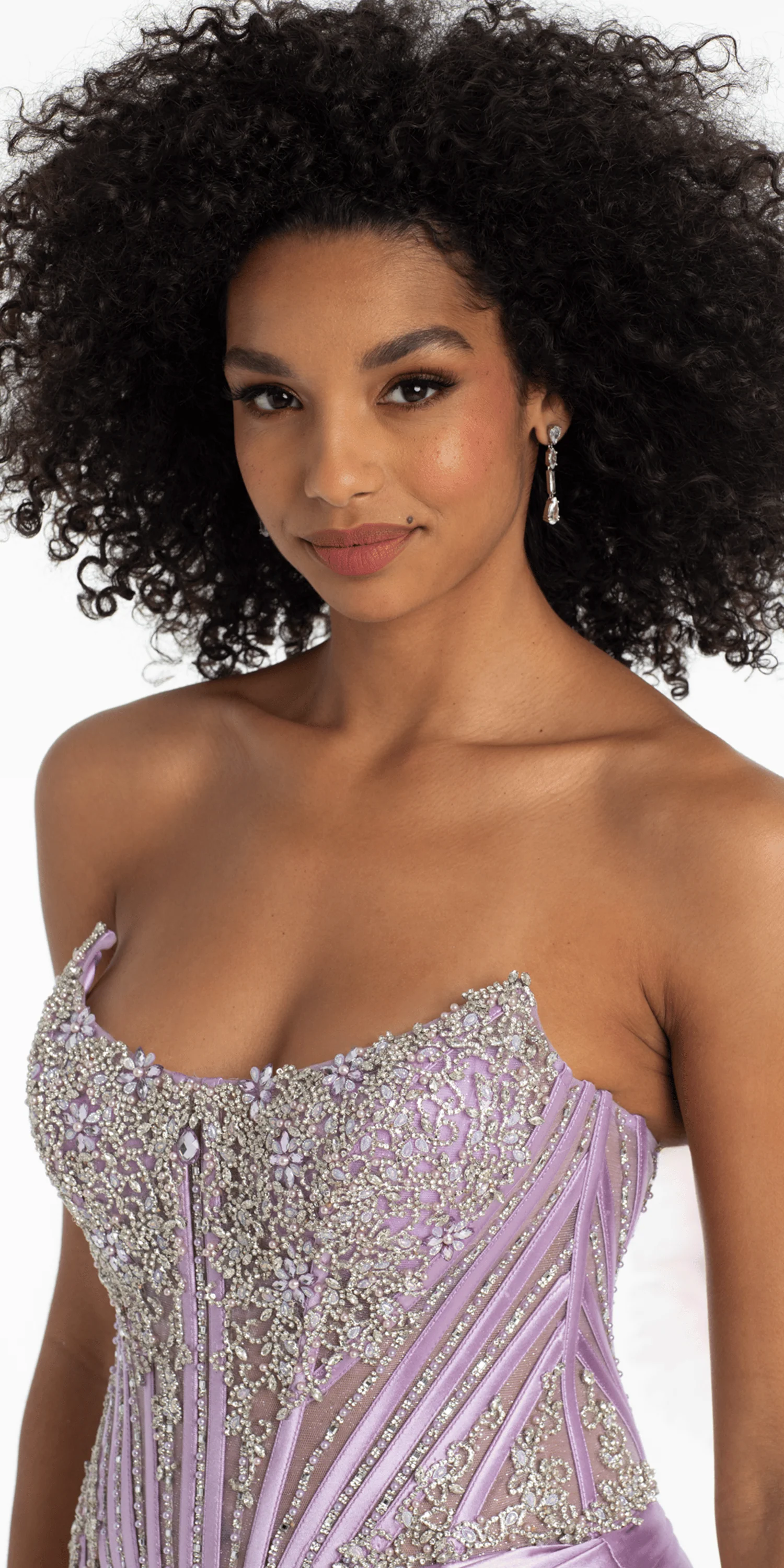 Strapless Satin Rhinestone Corset Column Dress - Image 2