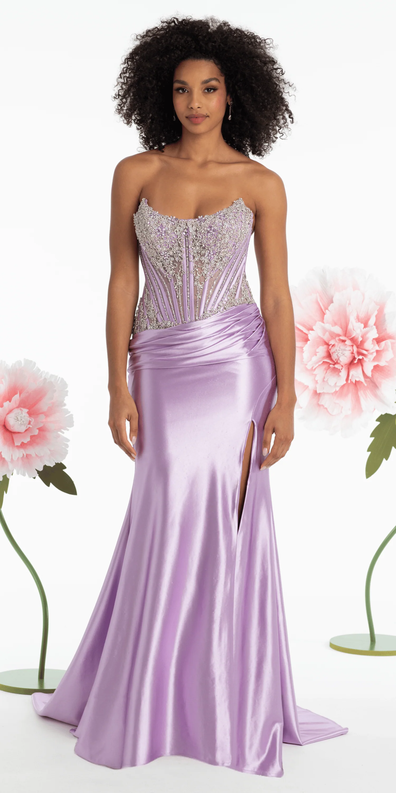 Strapless Satin Rhinestone Corset Column Dress - Image 3