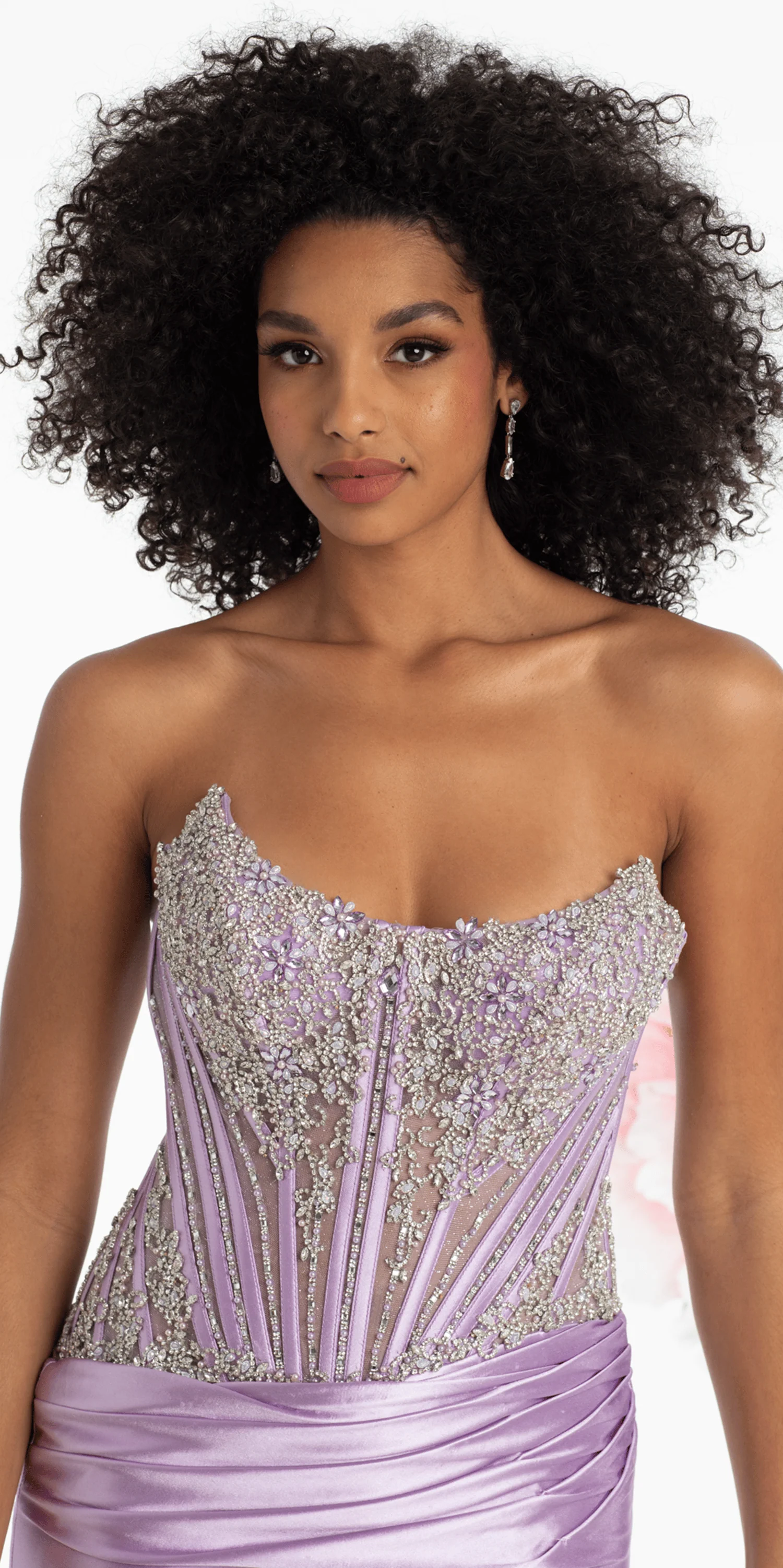 Strapless Satin Rhinestone Corset Column Dress - Image 4