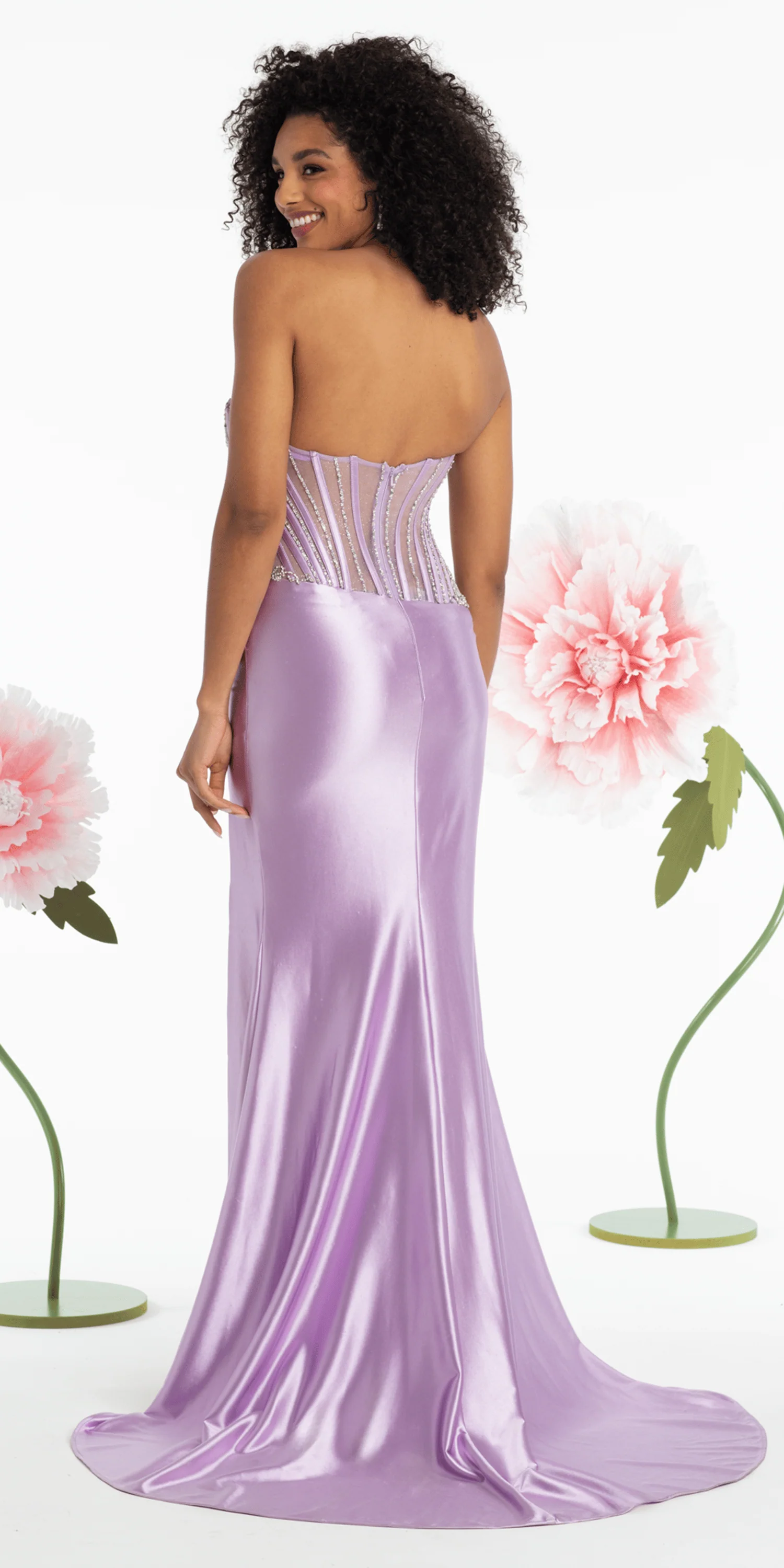 Strapless Satin Rhinestone Corset Column Dress - Image 5