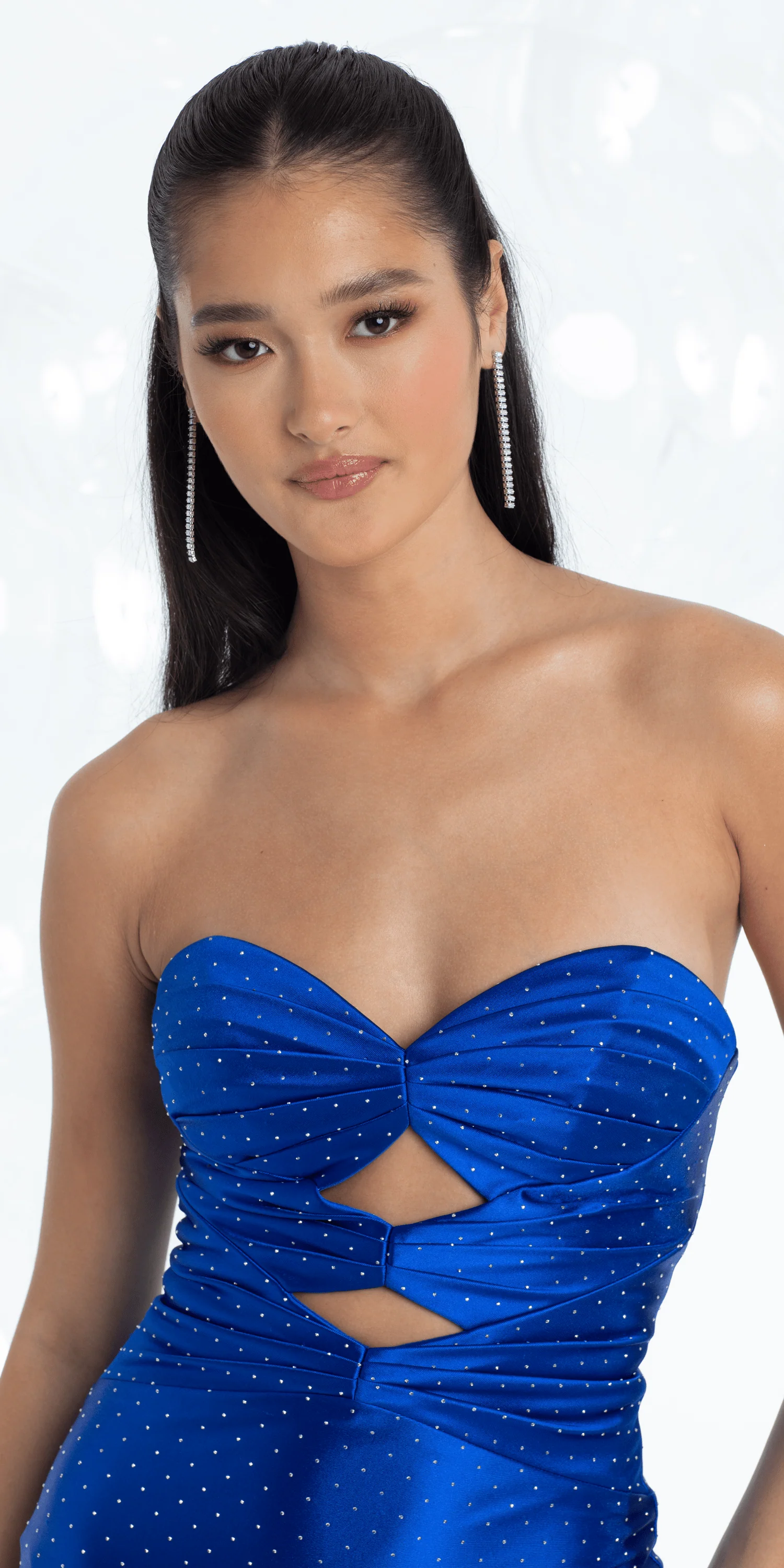 Strapless Satin Sweetheart Trumpet Dress with Peek-a-Boo Bodice and Heat Set Stones - Image 3
